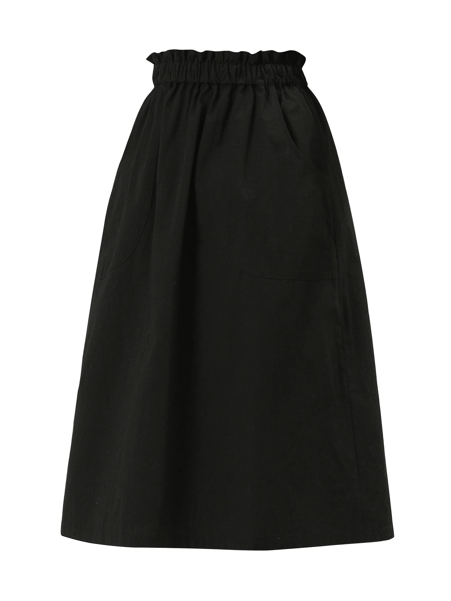 Allegra K Women's Casual Cotton Skirt with Elastic Waist & Pockets - A-Line Midi Peasant Skirt for Work, Travel & Everyday Wear