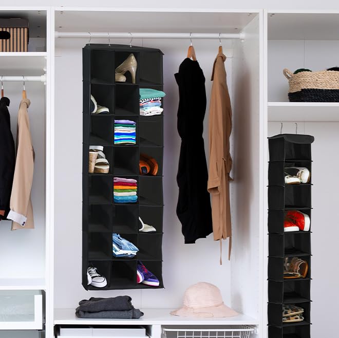 Simple Houseware 24-Section Hanging Closet Organizer & Shoe Shelf - Space Saving Storage for Shoes, Accessories & Clothes - Perfect for Bedroom, Closet & Dorm Organization (Black)