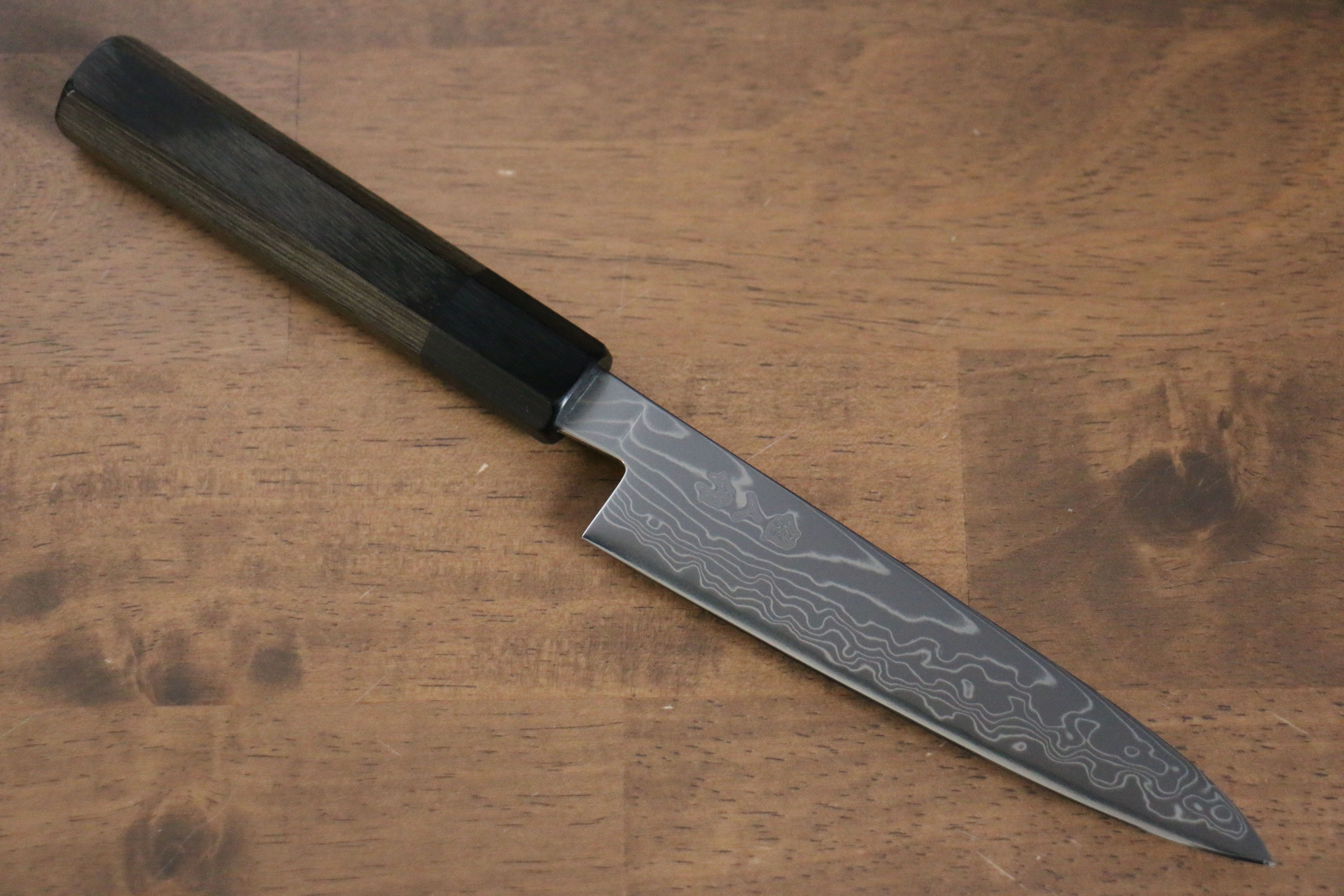 Premium Kajin Cobalt Special Steel Damascus Petty Knife 135mm - Gray Pakka Wood Handle - Japanese Kitchen Utility Knife for Slicing, Peeling & Precision Cutting - Perfect for Chefs & Home Cooking
