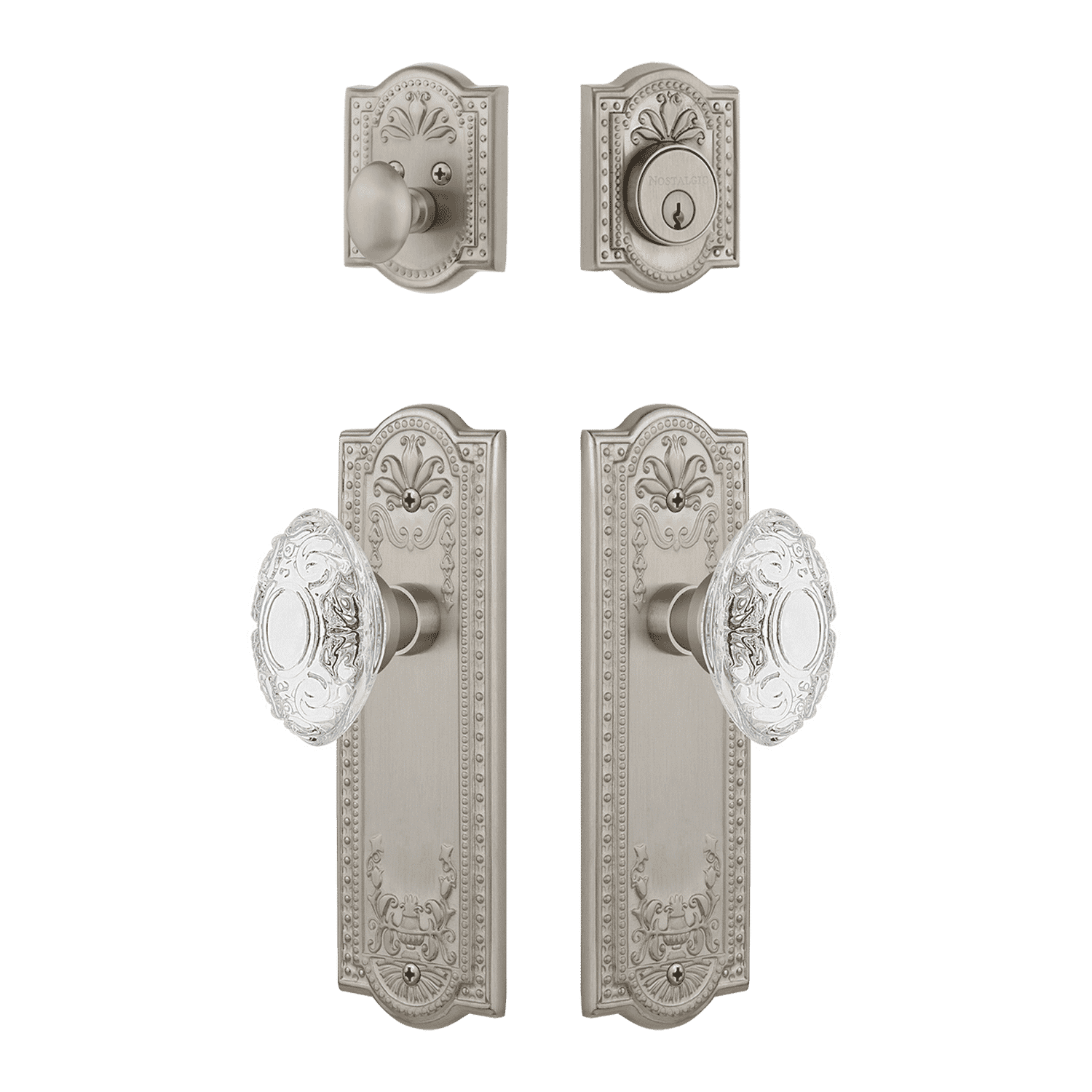Victorian Crystal Knob Entry Set - Satin Nickel Finish Door Handle for Elegant Home & Office Decor | Perfect for Bedroom, Living Room & Victorian Style Interiors