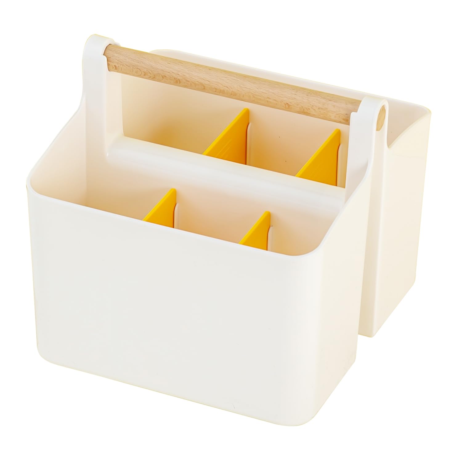 Art Supply Organizers Caddy with Handle - Portable Desk & Dorm Storage Basket for School, Office, Bathroom, Makeup & Cleaning Supplies (White & Yellow, Small) - Perfect for Students, Artists & Home Organization