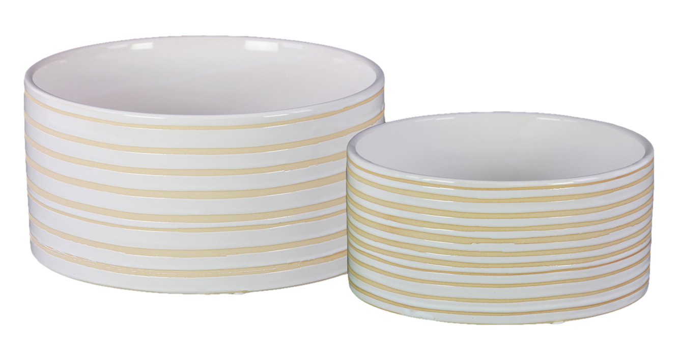 Premium White Ceramic Round Plant Pots with Gloss Finish - Set of 2 for Indoor Plants, Succulents & Home Decor