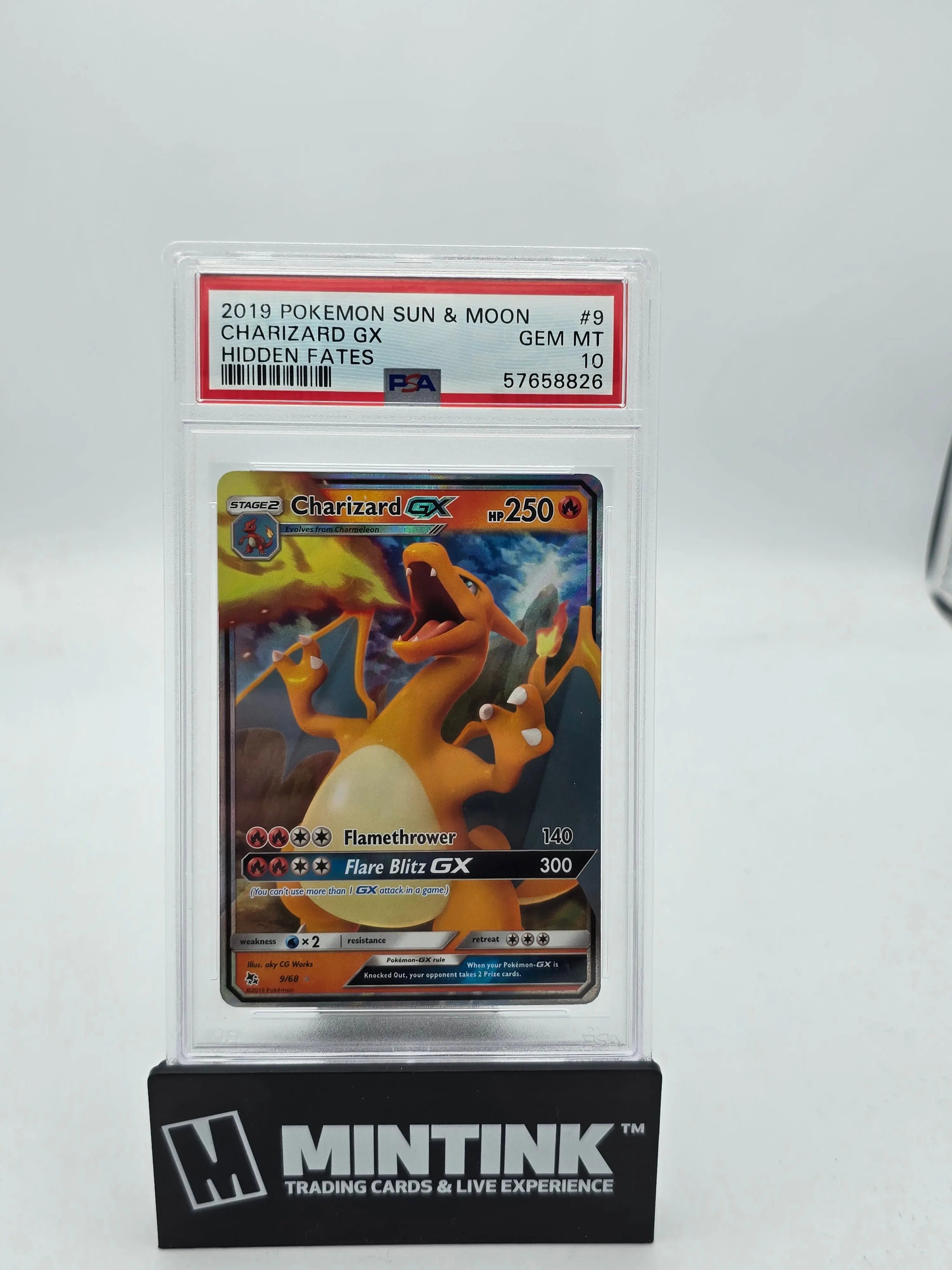 2019 Pokemon Sun & Moon Charizard GX Hidden Fates PSA 10 9/68 - Rare Collectible Trading Card for Pokemon Fans & Competitive Play