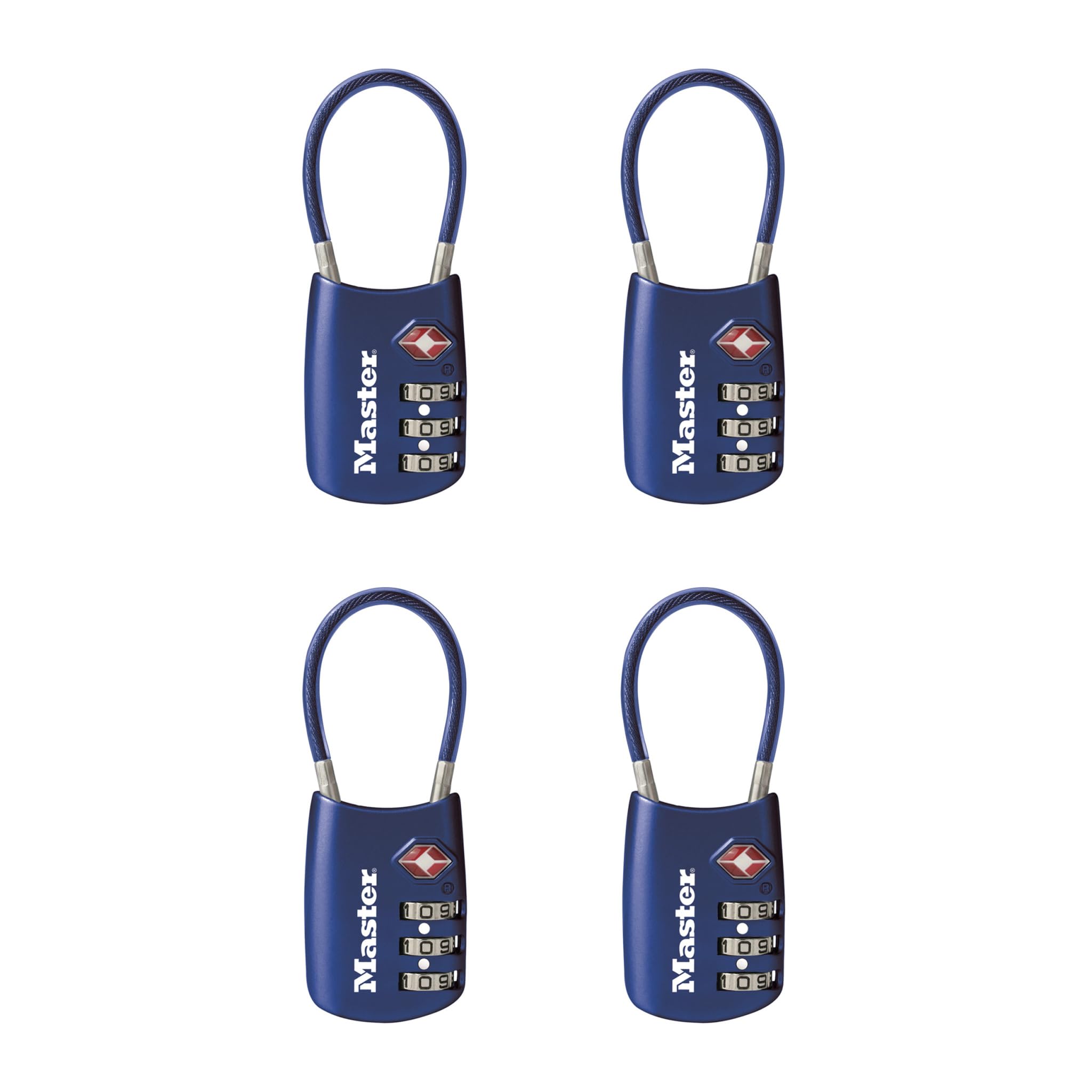 Master Lock 4688BLUEC4 TSA Approved Luggage Lock - 4 Pack Blue Combination Travel Lock for Suitcases, Bags & Backpacks | Secure Your Belongings During Air Travel, Commuting & Hotel Stays
