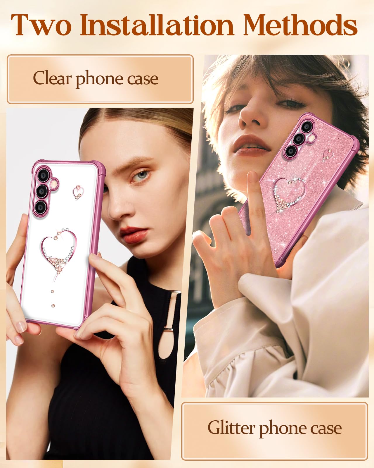 Elegant Sparkle Diamond Luxury Heart Design Phone Case for Samsung Galaxy A15 5G - 6.5