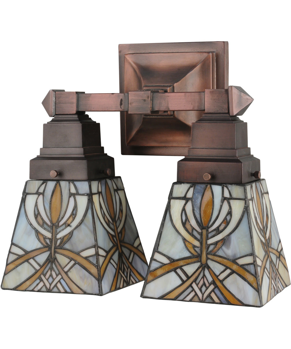 12W Glasgow Bungalow 2-Light Wall Sconce - Vintage Style Plug-in Wall Light Fixture for Bedroom, Living Room, or Hallway Lighting