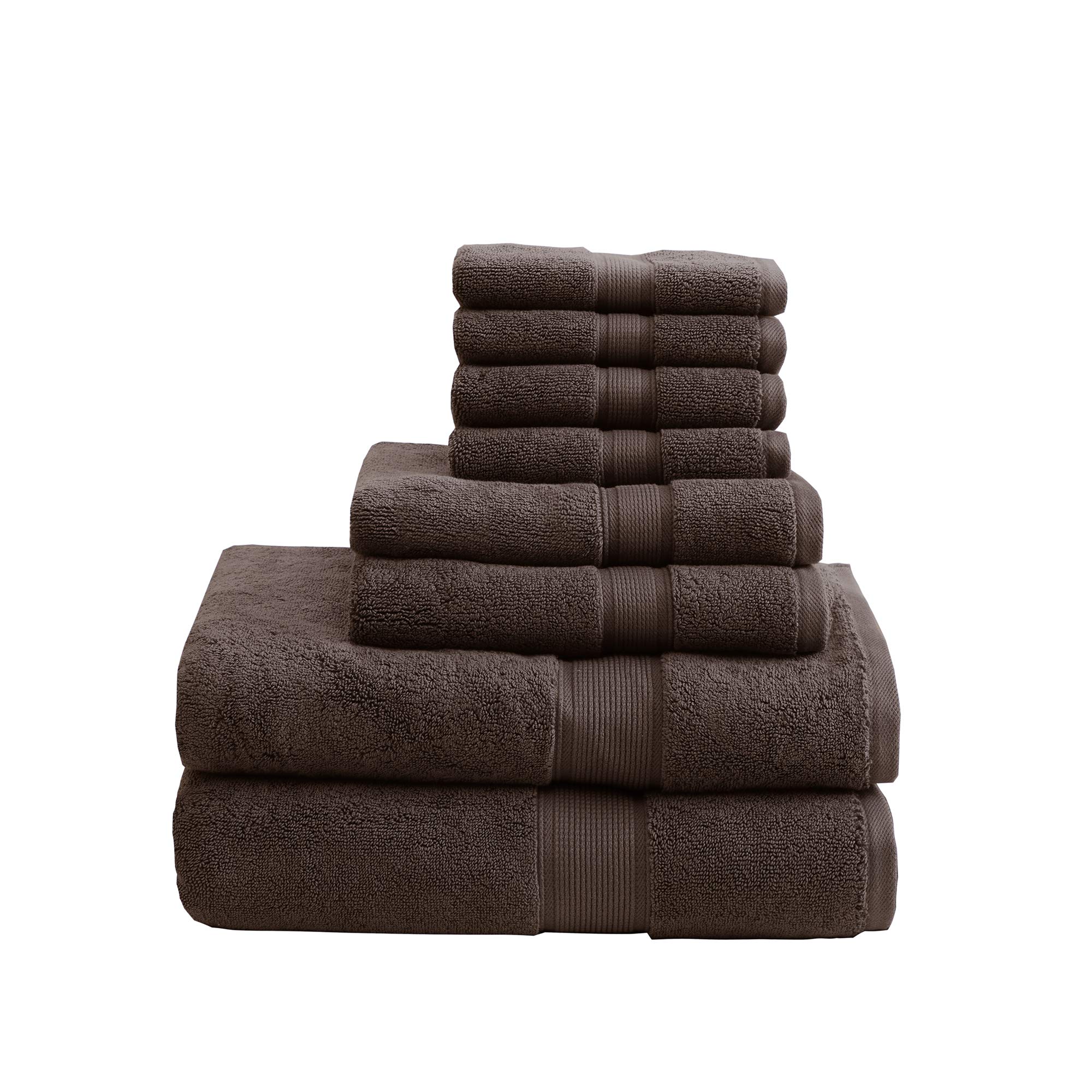 Madison Park Signature 800GSM 100% Cotton Bath Towel Set - 8 Piece Luxury Bathroom Towels (2 Bath Towels, 2 Hand Towels, 4 Washcloths) - Ultra Absorbent, Quick Dry, Spa Quality - Perfect for Home, Hotel & Gym Use - Brown