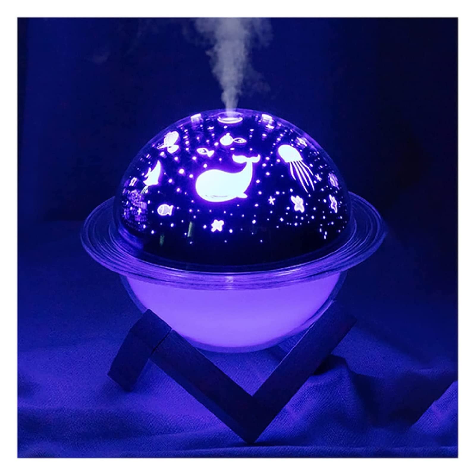 RiShengChang 3D Galaxy Projector Night Light with Humidifier - USB-Powered Room Decor, 250ml Quiet Humidifier with 2 Mist Modes, LED Ocean World Star Projector & Wood Stand - Perfect for Bedroom, Nursery, Meditation & Relaxation (Ocean World Color)