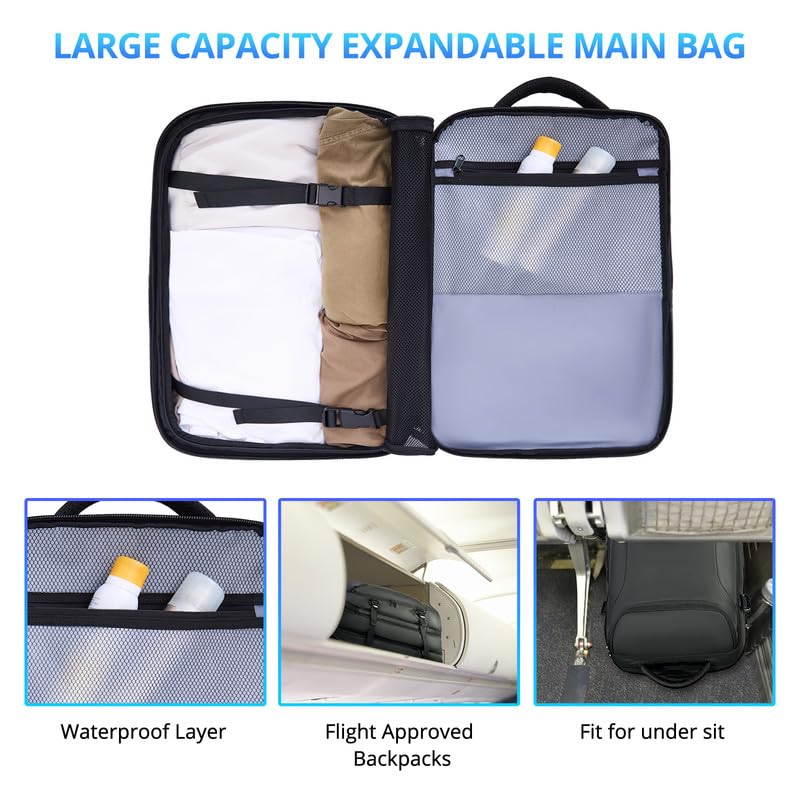 **50L Expandable Travel Backpack for Men - Water Resistant Carry-On Backpack with USB Charging Port & 17.3