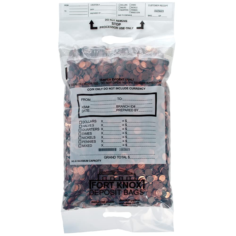 Heavy-Duty Dual-Handled Poly Coin Deposit Bags - 200 Pack for Bank Cash Deposits & Retail Cash Management
