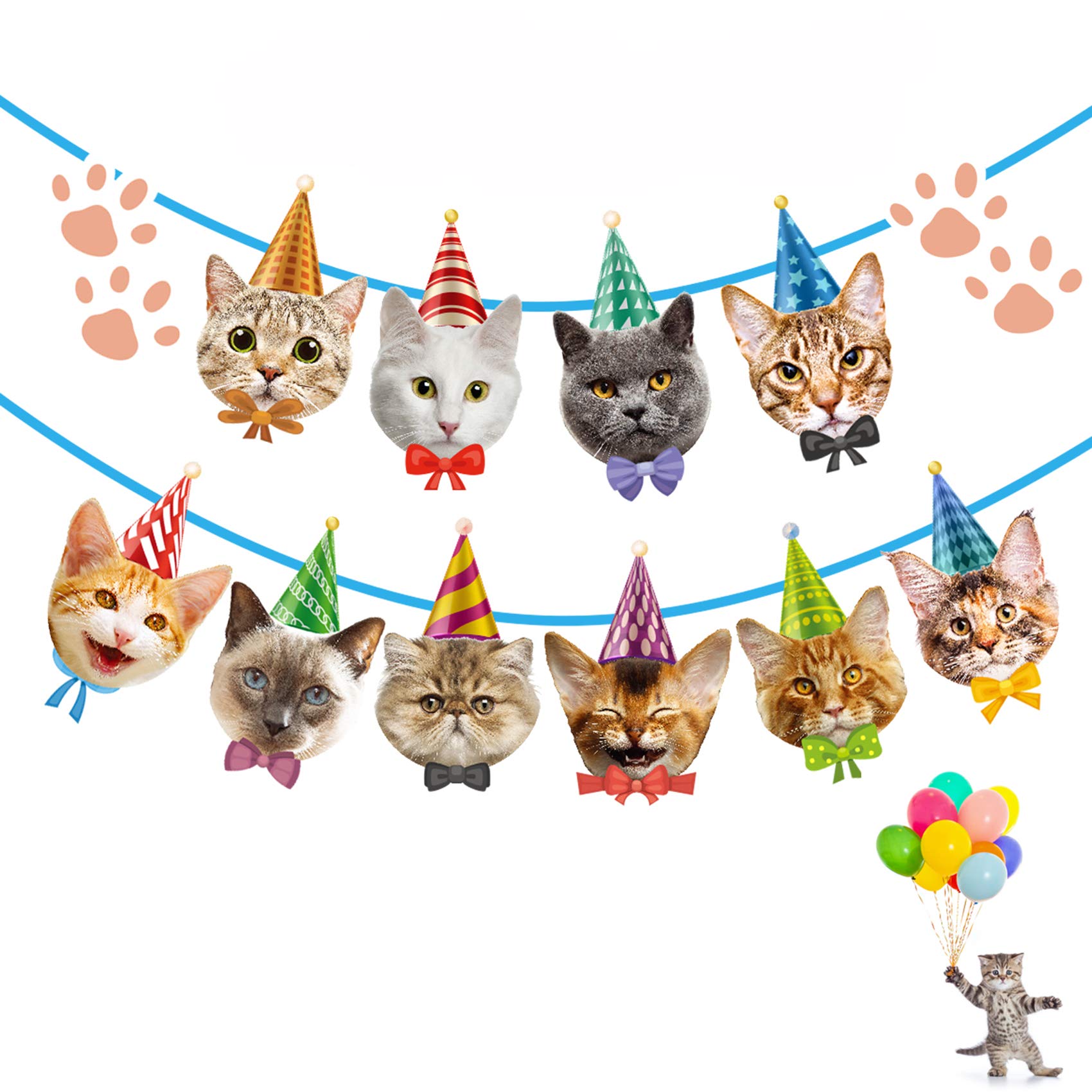 Cat Birthday Banner - No DIY Needed | Cat Garland with Cute Faces | Perfect for Birthday Party Decorations & Pet Celebrations