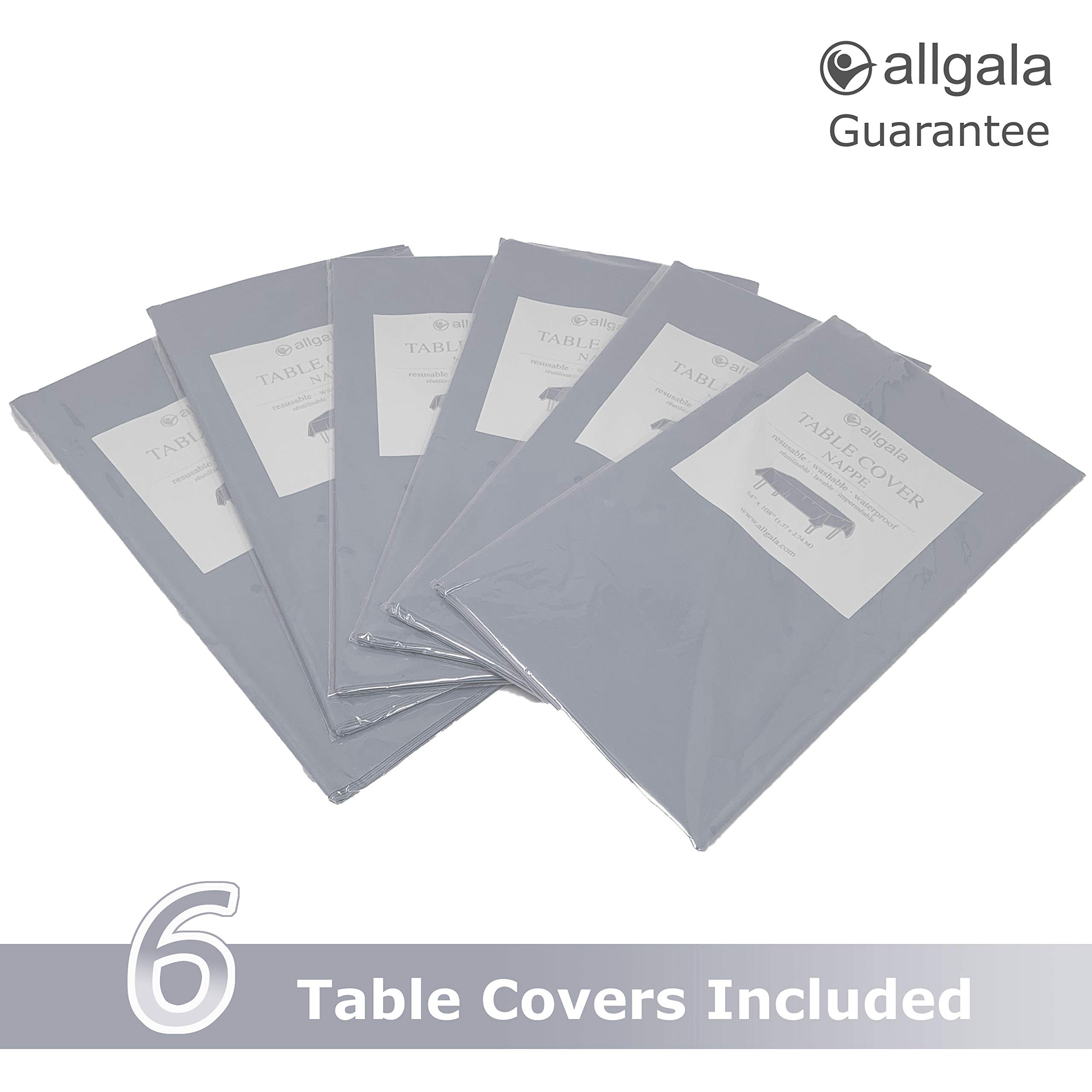 Allgala Waterproof Disposable Tablecloth 6-Pack (54x108 Inches) - Silver - Perfect for Parties, Birthdays, Weddings, Picnics & Home Decorations | Durable & Spill-Proof for Indoor/Outdoor Events