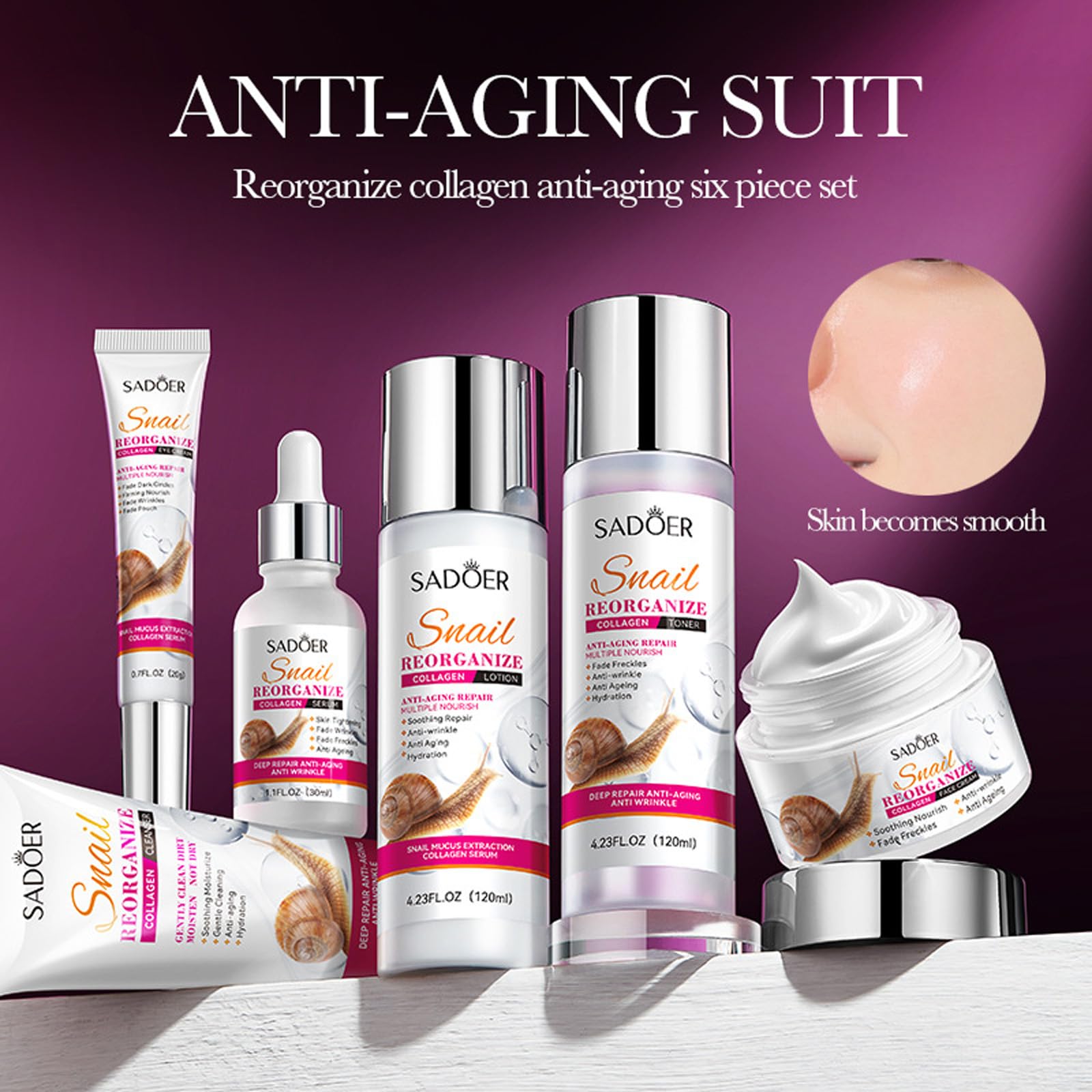 Collagen Skin Care Set - Hydrating Cleanser, Toner, Lotion, Eye Cream, Serum & Face Cream for Anti-Aging & Vegan Skincare | Travel-Friendly Facial Gift Kit for Dry Skin & Daily Beauty Routine