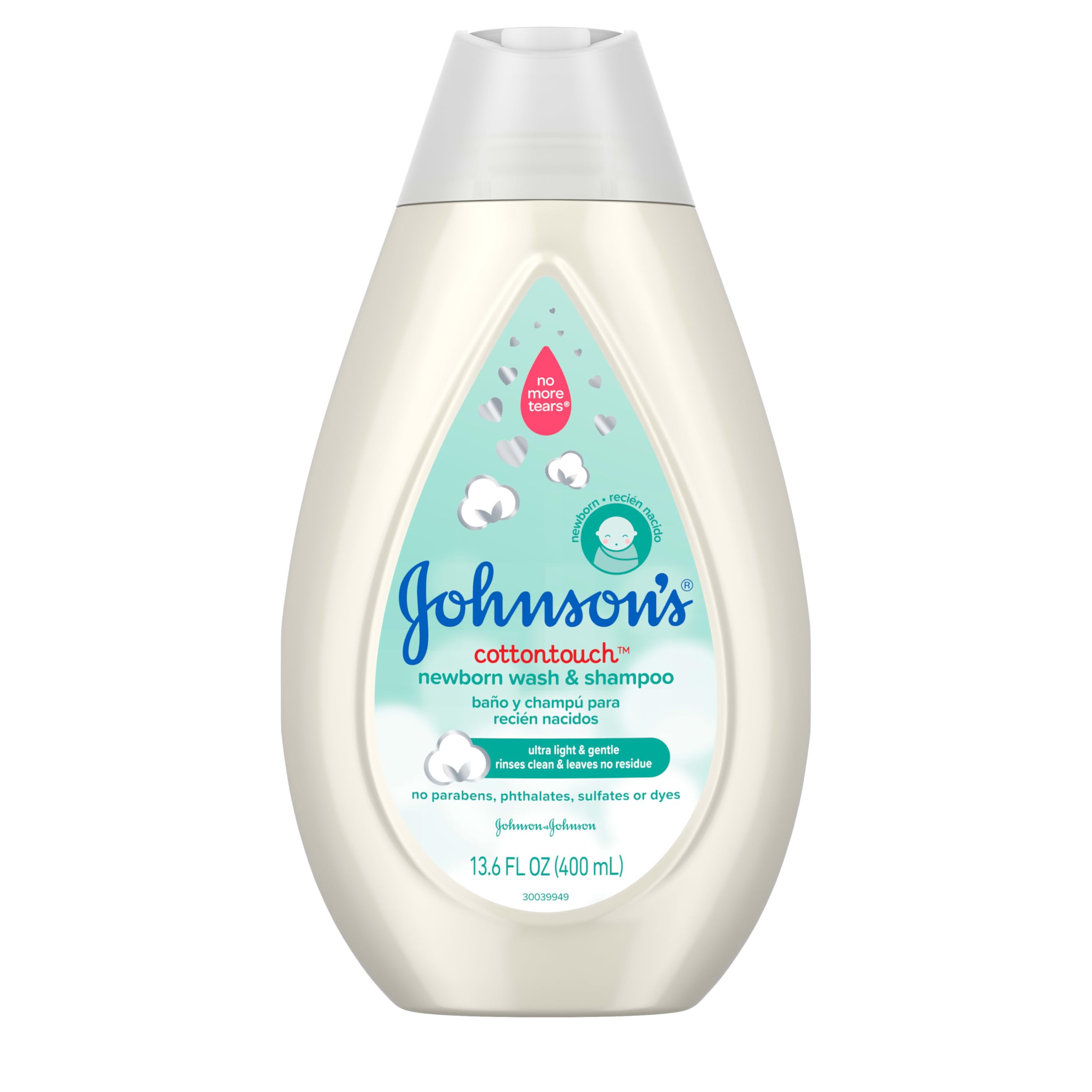 Johnson's CottonTouch Newborn Baby Body Wash & Shampoo | Gentle Tear-Free Formula with Real Cotton | Sulfate & Paraben-Free for Sensitive Skin | 13.6 fl oz | Perfect for Daily Bath Time & Newborn Care