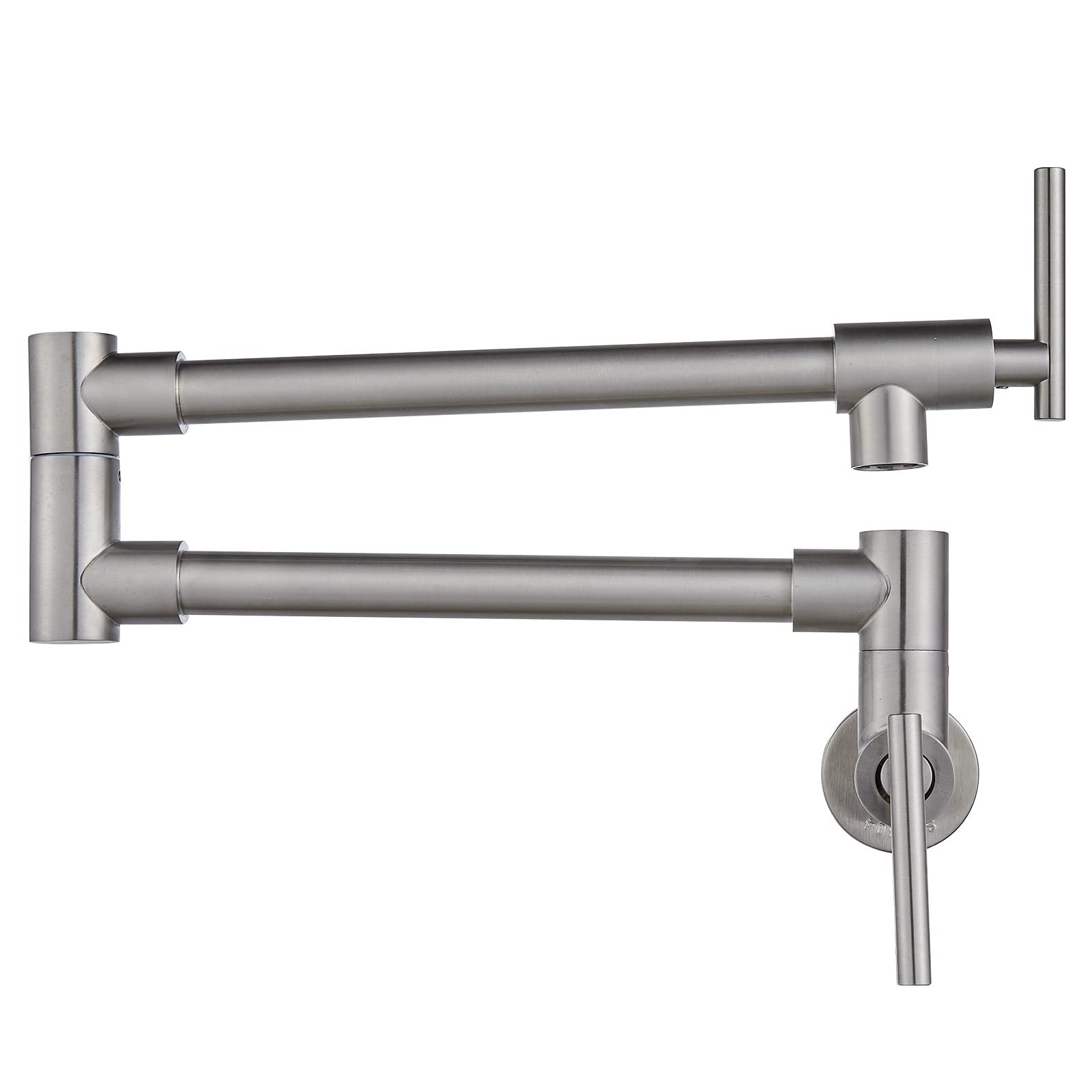 Brushed Nickel Wall Mount Pot Filler Faucet - Double Joint Swing Arm, Stainless Steel Commercial Kitchen Sink Faucet with Two Handles - Perfect for Cooking, Filling Large Pots & Commercial Kitchens