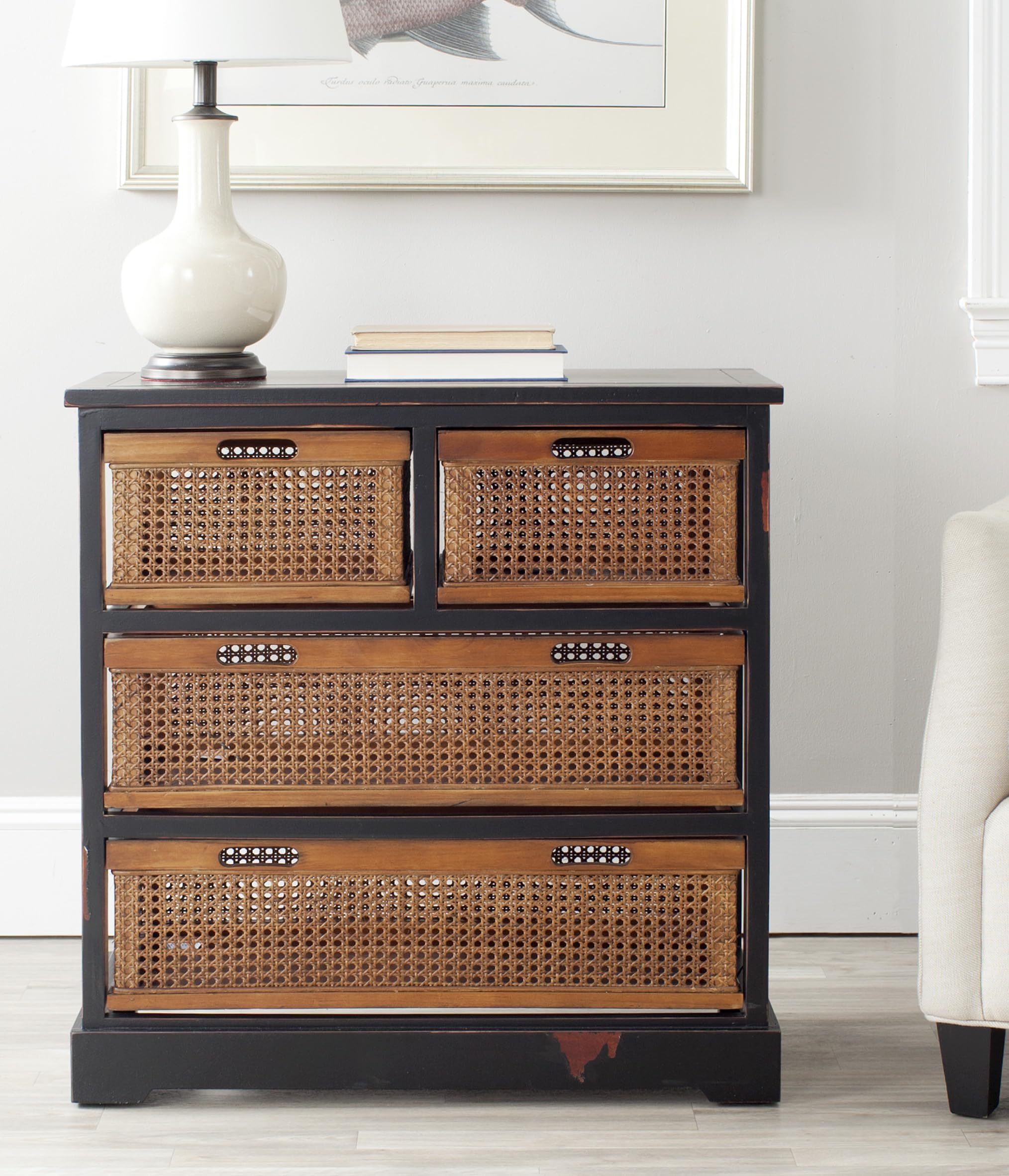 Safavieh American Homes Collection Jackson Black 4-Drawer Storage Unit - Modern Dresser for Bedroom, Living Room & Office Organization