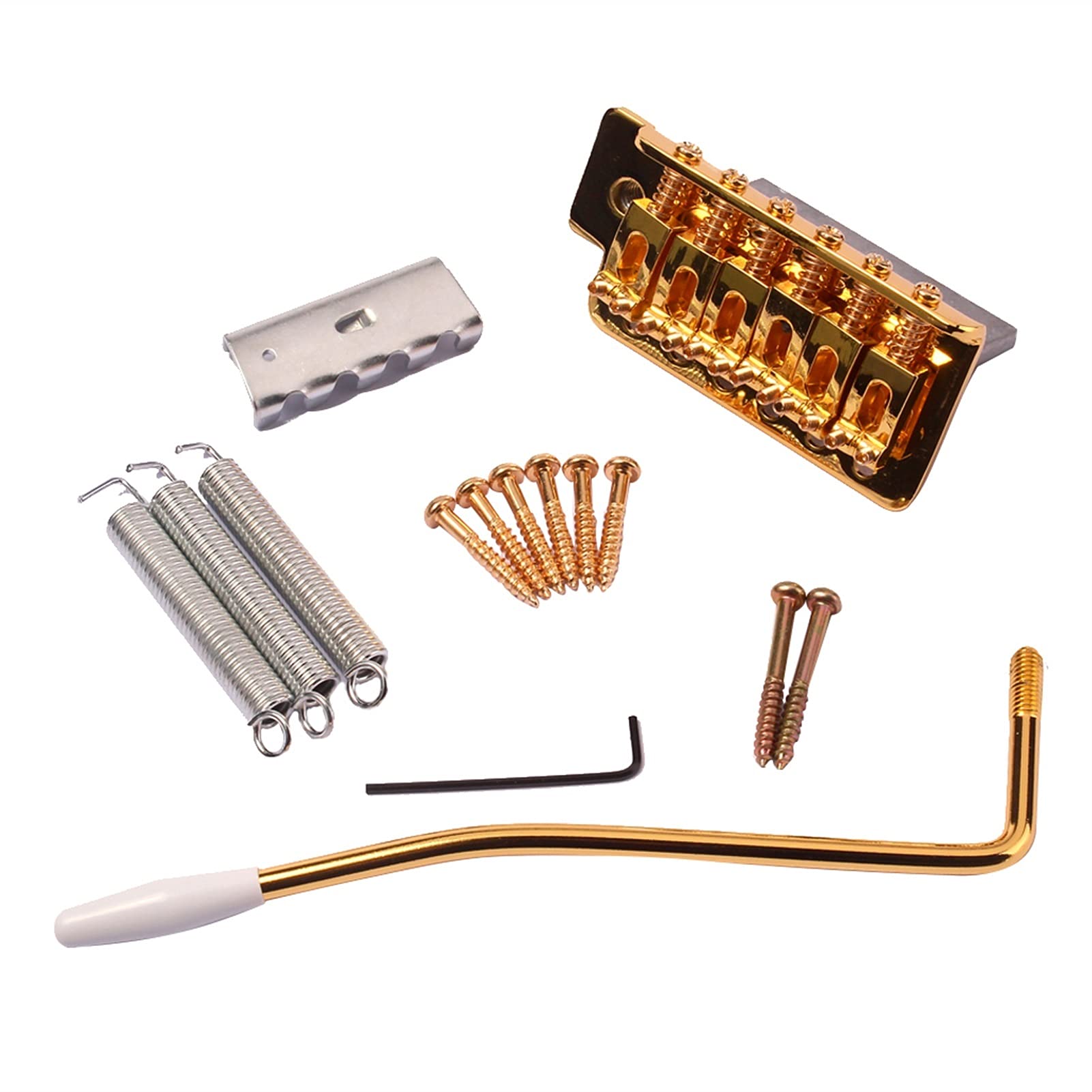 Gold Metal Tremolo Bridge Set with Mounting Screws for ST Electric Guitar - Premium Electric Guitar Bridge Saddle & Tailpiece Accessories - Perfect for Rock, Blues & Live Performances