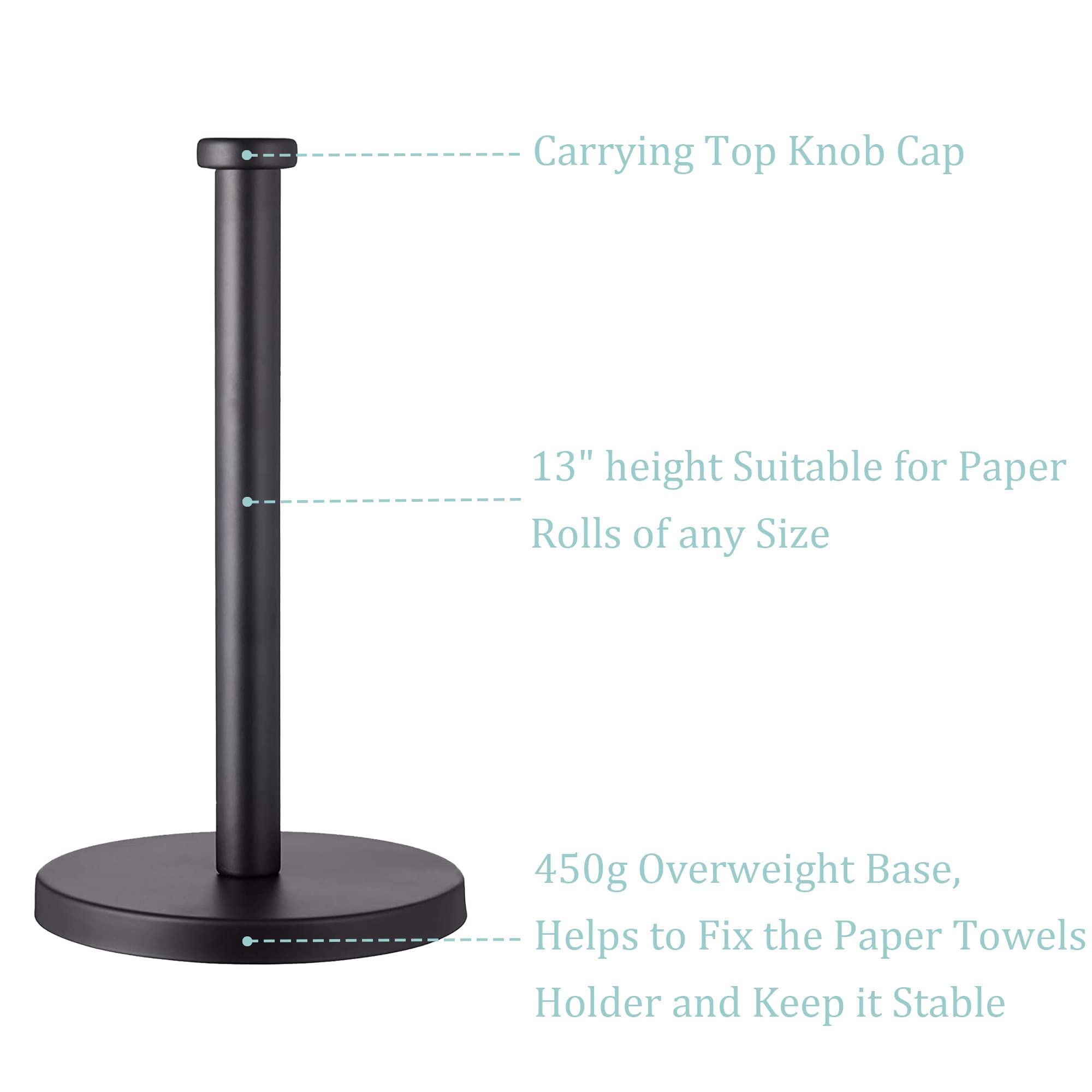 Stainless Steel Paper Towel Holder - Black Countertop Organizer for Kitchen & Bathroom | Durable & Stylish for Easy Access to Paper Towels