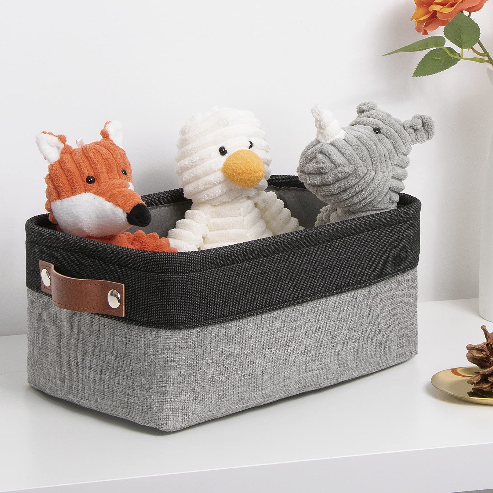 DULLEMELO Small Collapsible Fabric Storage Basket - Organizer for Shelves, Closets, Laundry & Nursery - Decorative Gift Basket in Black & Gray - Perfect for Home Organization & Stylish Storage Solutions