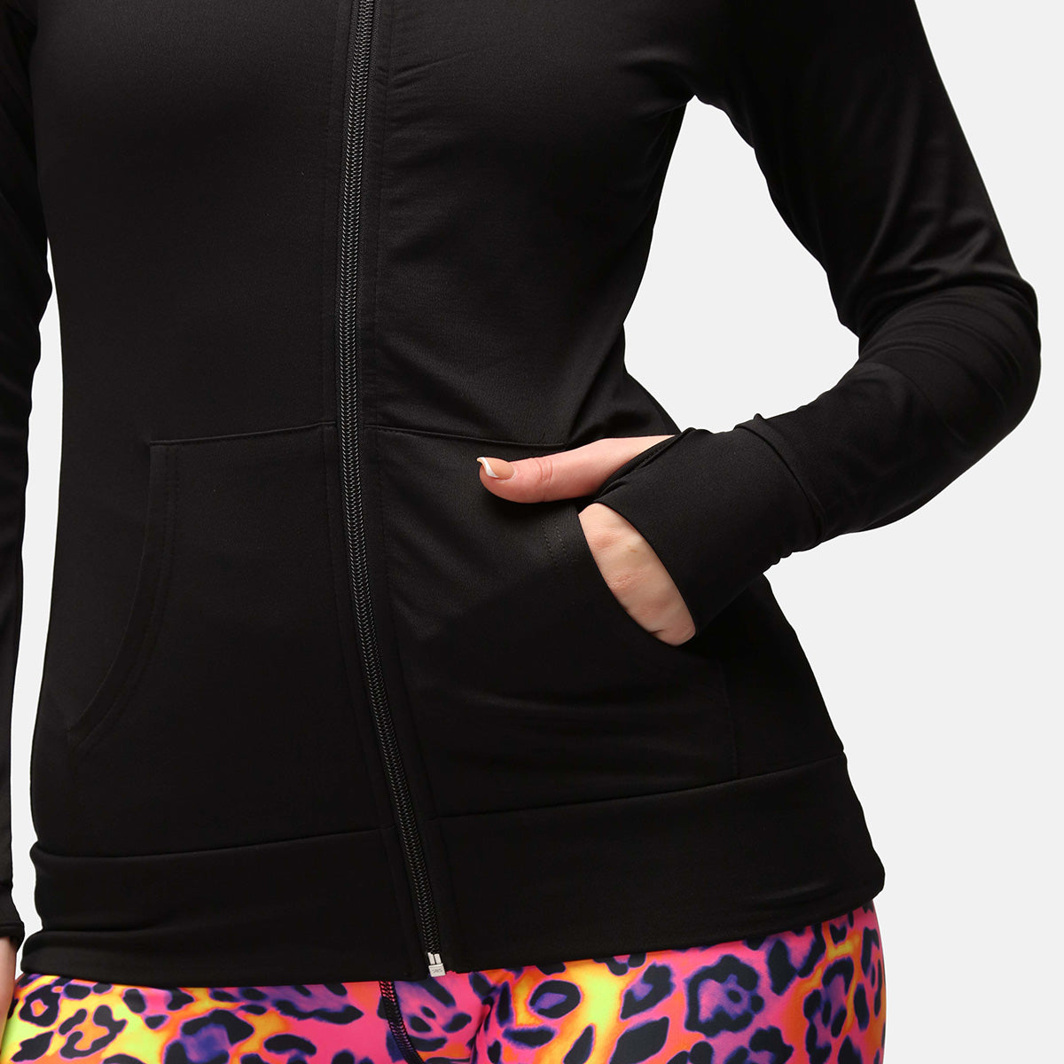 TKB Women's Jet Black Zip-Up Hoodie - Stylish & Comfortable Casual Wear for Everyday Outfits & Outdoor Activities