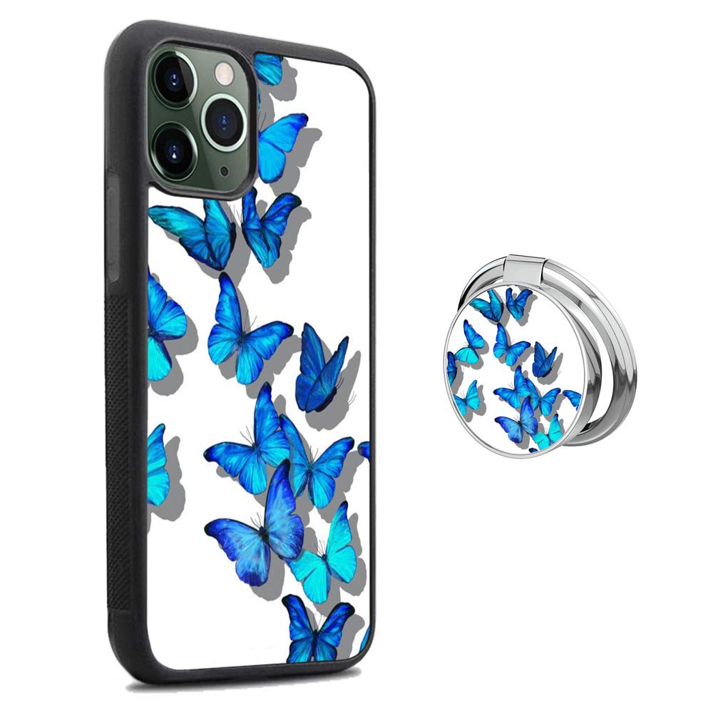 Premium Shockproof iPhone 11 Pro Max Case with 360° Rotating Ring Holder - Blue Butterfly Design, Soft TPU & PC Bumper Protection - Perfect for Hands-Free Viewing, Gaming, and Daily Use