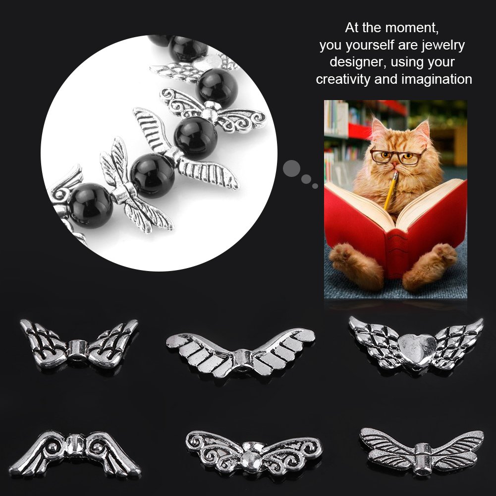 Angel Wing Jewelry Findings - Silver Tone Bead Charms for Necklace, Bracelet & DIY Craft Making - Perfect for Jewelry Supplies with Storage Box - Ideal for Gifts, DIY Projects & Angel Themed Jewelry