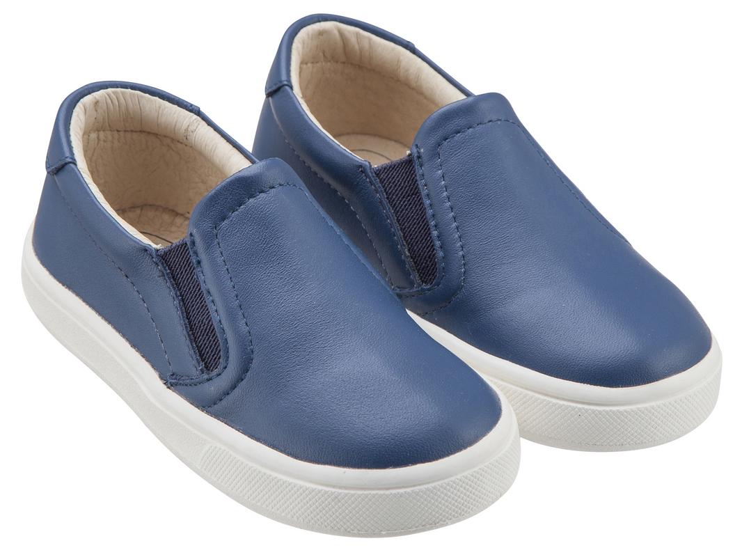 Old Soles 6010 Denim Blue Leather Slip-On Sneakers for Boys & Girls - Stylish Dressy Hoff Shoes for School, Parties & Casual Wear