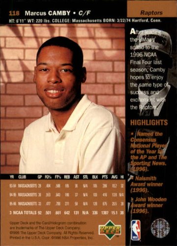 1996-97 Upper Deck Basketball Rookie Card #118 Marcus Camby - NBA Collectible Trading Card for Sports Memorabilia Fans & Card Collectors - Perfect for Display, Investment or Trading
