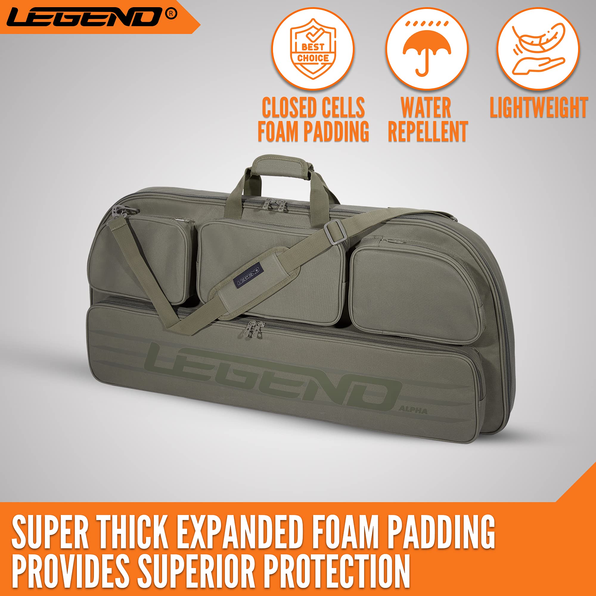 LEGEND Alpha Compound Bow Case - Durable Archery Bow Bag with Backpack & Shoulder Straps - Fits MTM Ultra Compact Arrow Cases - Includes Cam Protectors, Soft Padding & Extra Pockets (37