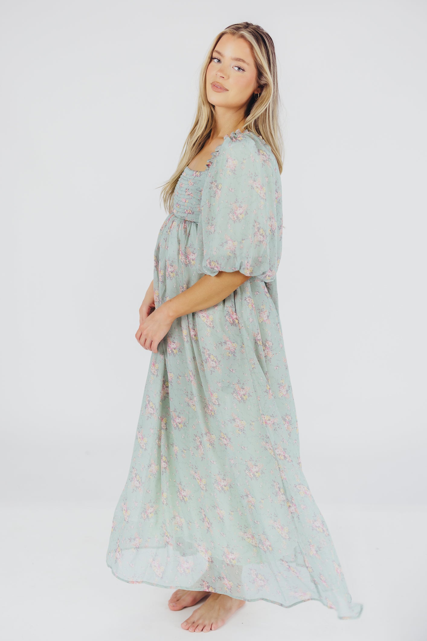 Melody Maxi Dress - Turquoise Floral Print, Bump Friendly & Inclusive Sizing (S-3XL) | Perfect for Maternity, Beach Vacations & Summer Weddings