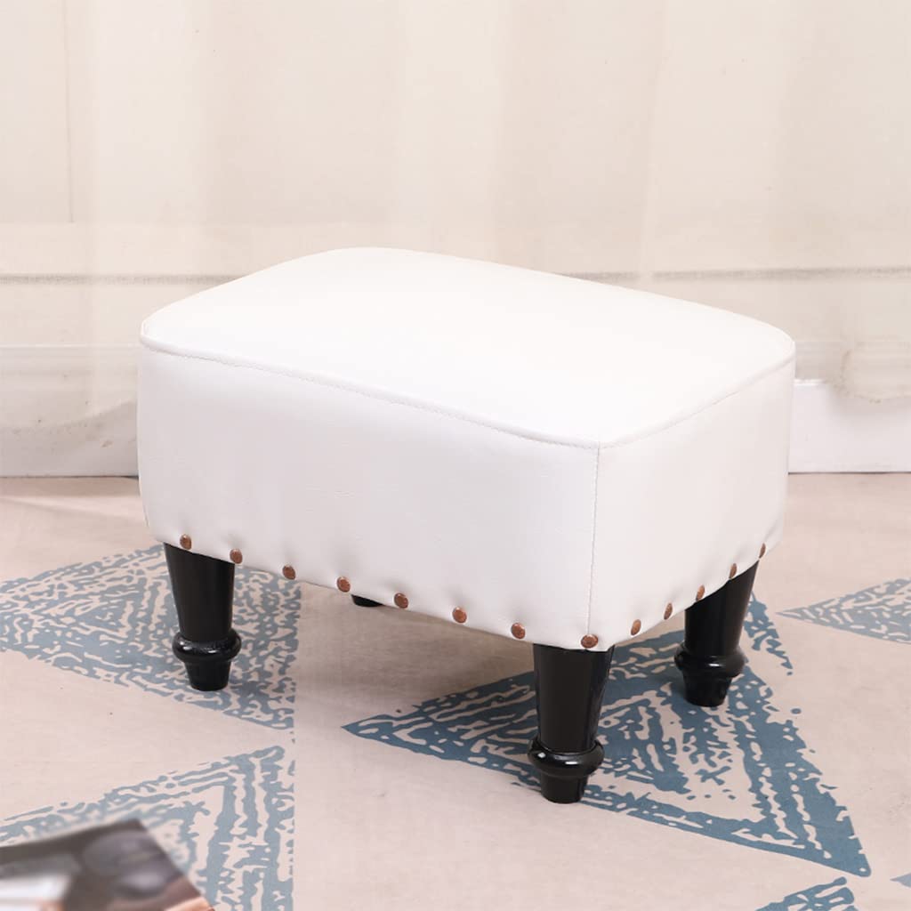 PU Leather Ottoman Footstool for Bedroom & Living Room - Rectangular Low Sofa Stool, Kids Foot Rest, Shoe Changing Bench - Perfect for Home Decor, Relaxing & Organizing Shoes