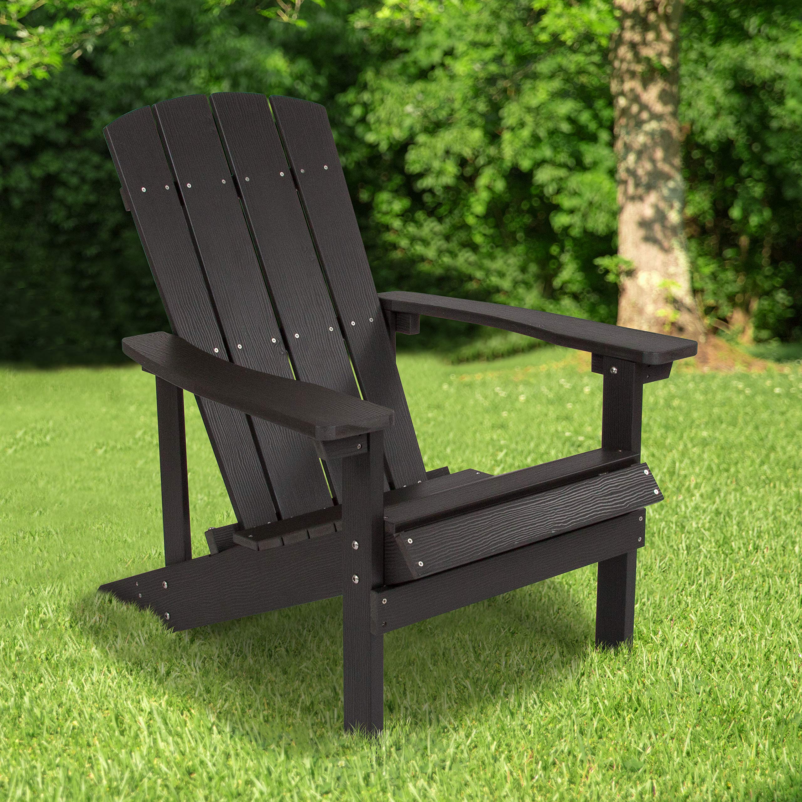 Flash Furniture Charlestown Commercial Grade Indoor/Outdoor Adirondack Chair - Weather Resistant Durable Poly Resin Deck & Patio Seating in Slate Gray - Perfect for Backyards, Poolside Lounging & Beach Houses