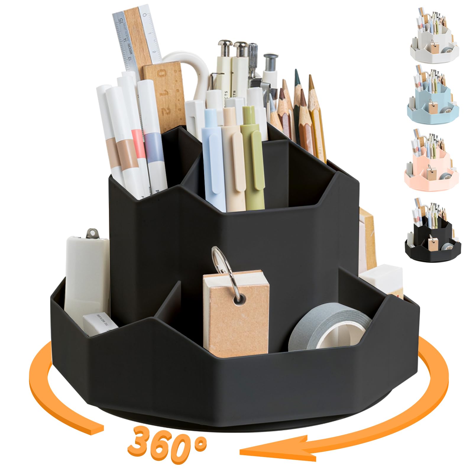 360° Rotating 9-Slot Pencil Pen Holder for Desk - Black Office & School Organizer for Stationery Supplies | Perfect for Home, Office, and Classroom Use