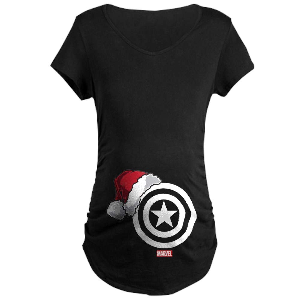Captain America Santa Maternity T-Shirt - Dark Maternity Tee for Pregnant Women | Superhero Christmas Pregnancy Outfit for Holiday Parties & Family Photos