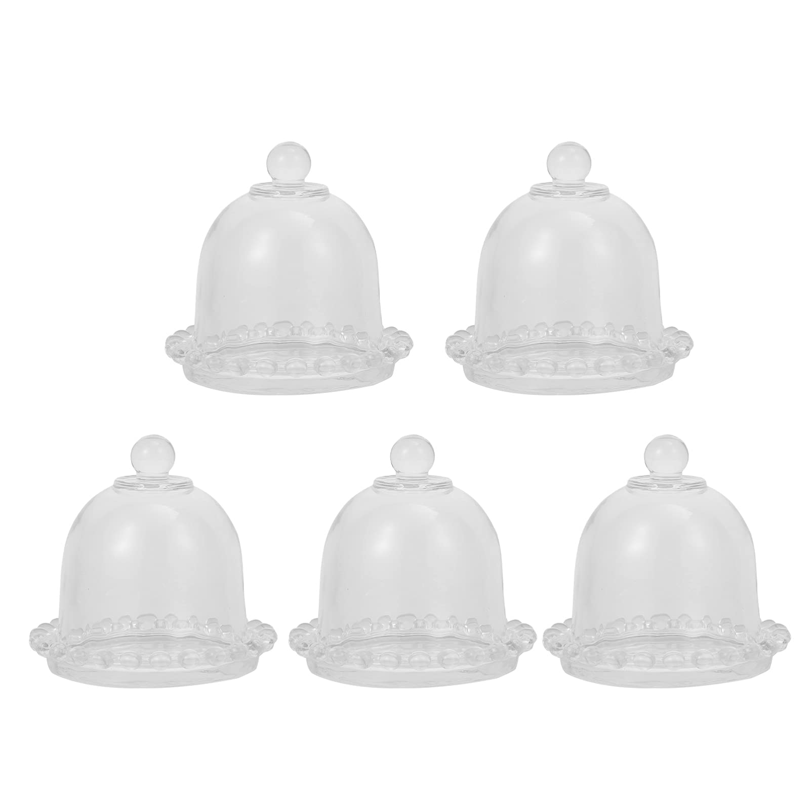 Hemoton 5-Piece Clear Glass Dessert Dome Covers - Mini Cake Stand Bell Jars for Single Serving Cakes, Pastries & Desserts | Perfect for Weddings, Tea Parties & Bakery Displays