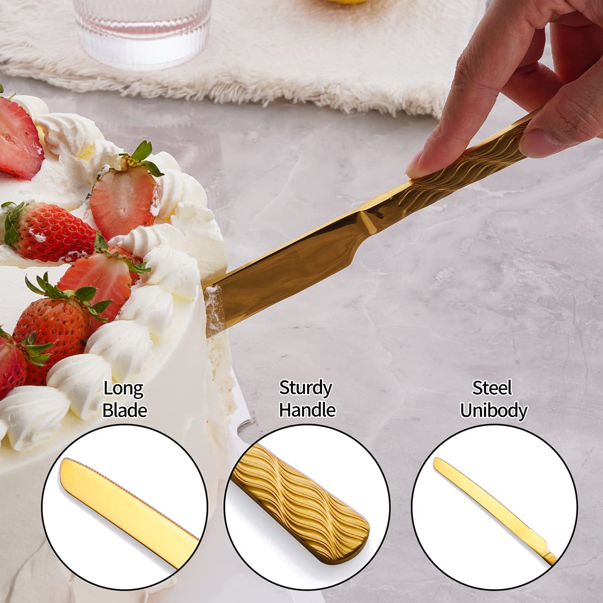 Premium Gold Cake Cutting Set - Stainless Steel Cake Knife & Server for Wedding, Birthday, Party | Elegant Cake Pie Cutter for Anniversary, Baby Shower & Special Events