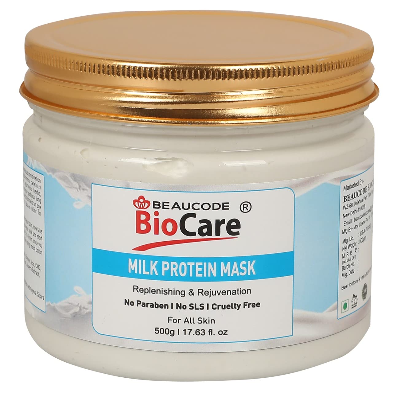 Beaucode BioCare Milk Protein Face Mask - 500g Hydrating & Nourishing for All Skin Types | Paraben-Free, SLS-Free, Sulfate-Free & Cruelty-Free | Deep Moisturizing for Dry, Sensitive & Acne-Prone Skin | Perfect for Spa Night & Self-Care Routine