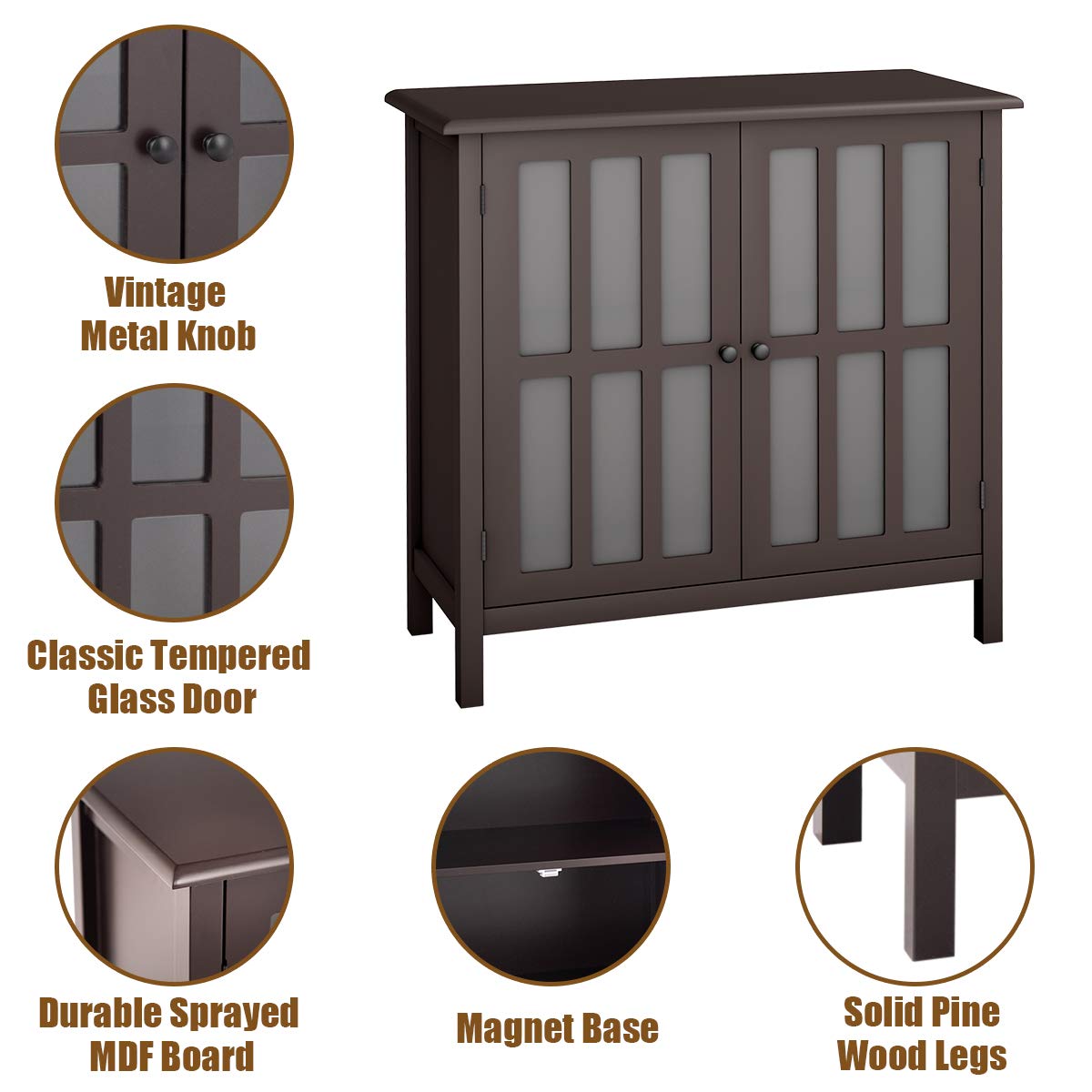 Tangkula Sideboard Buffet Cabinet with 2 Glass Doors - 60