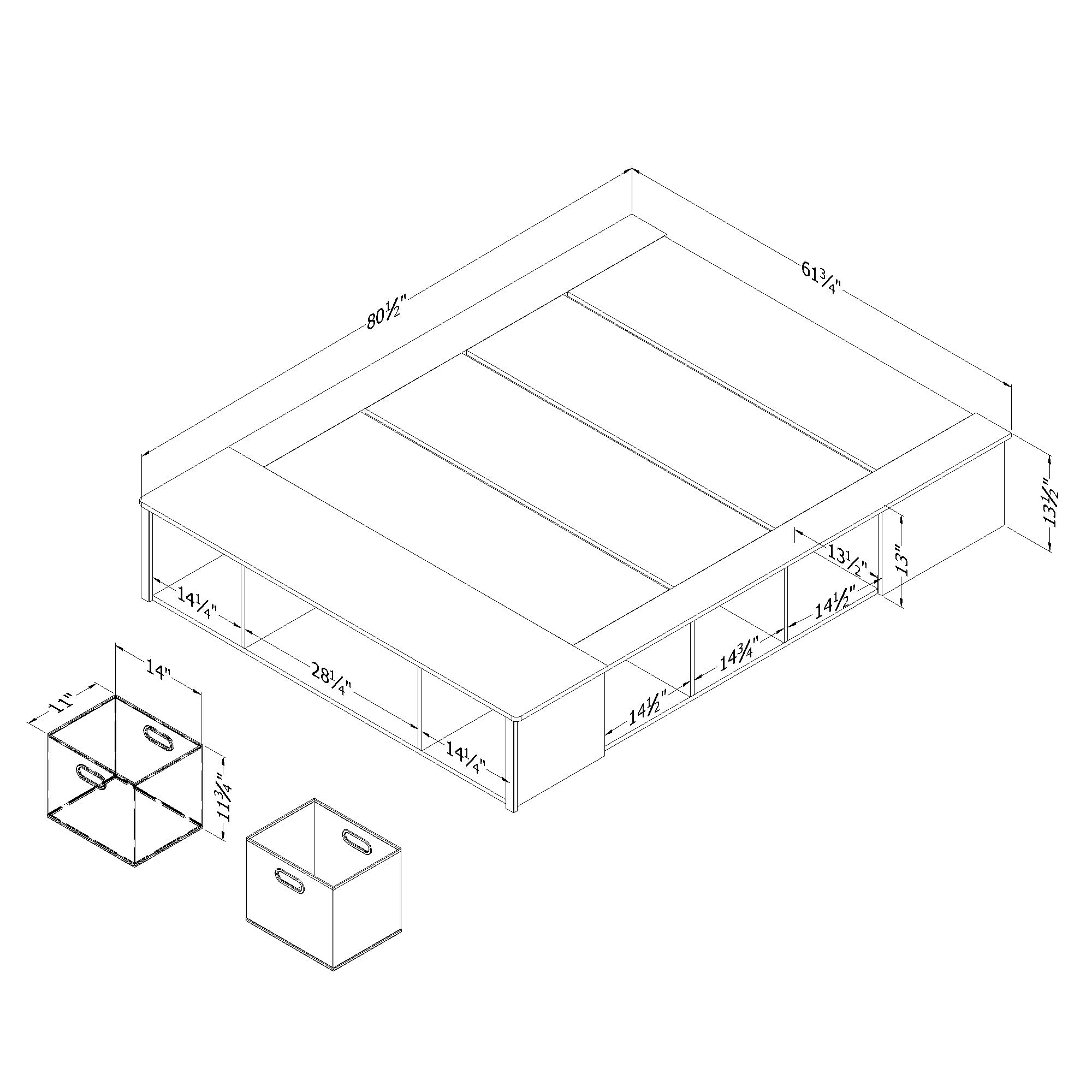 Gray Oak Queen Platform Bed with Storage Baskets for Small Spaces