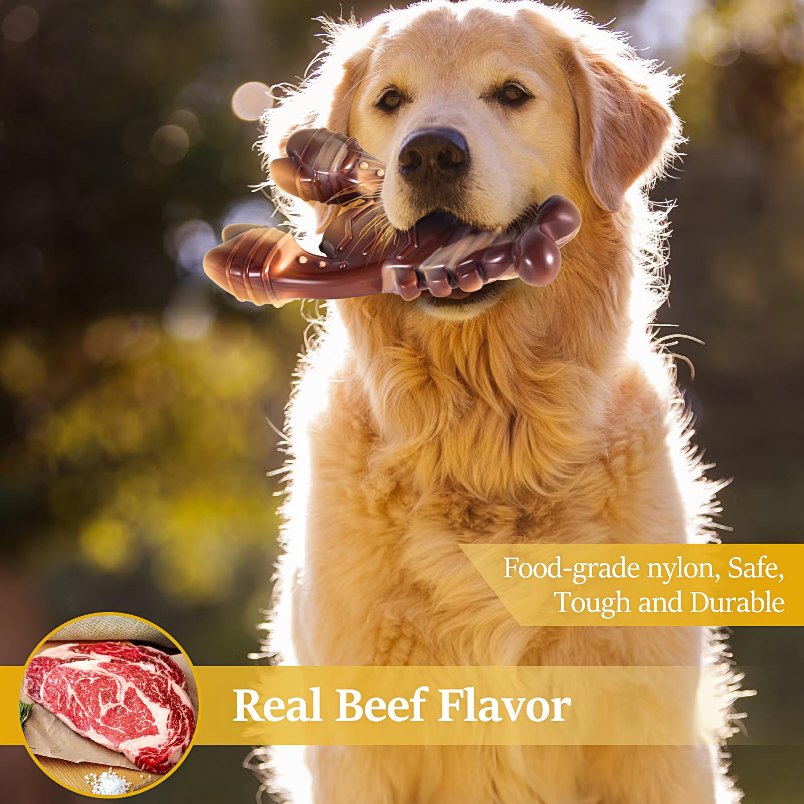 NEZIN Indestructible Dog Chew Toys for Aggressive Chewers - Real Beef Flavor, Ultra Durable Chew Toys for Large & Medium Breed Dogs - Interactive Pet Toy & Perfect Gift for Dogs - Great for Playtime, Training & Anxiety Relief