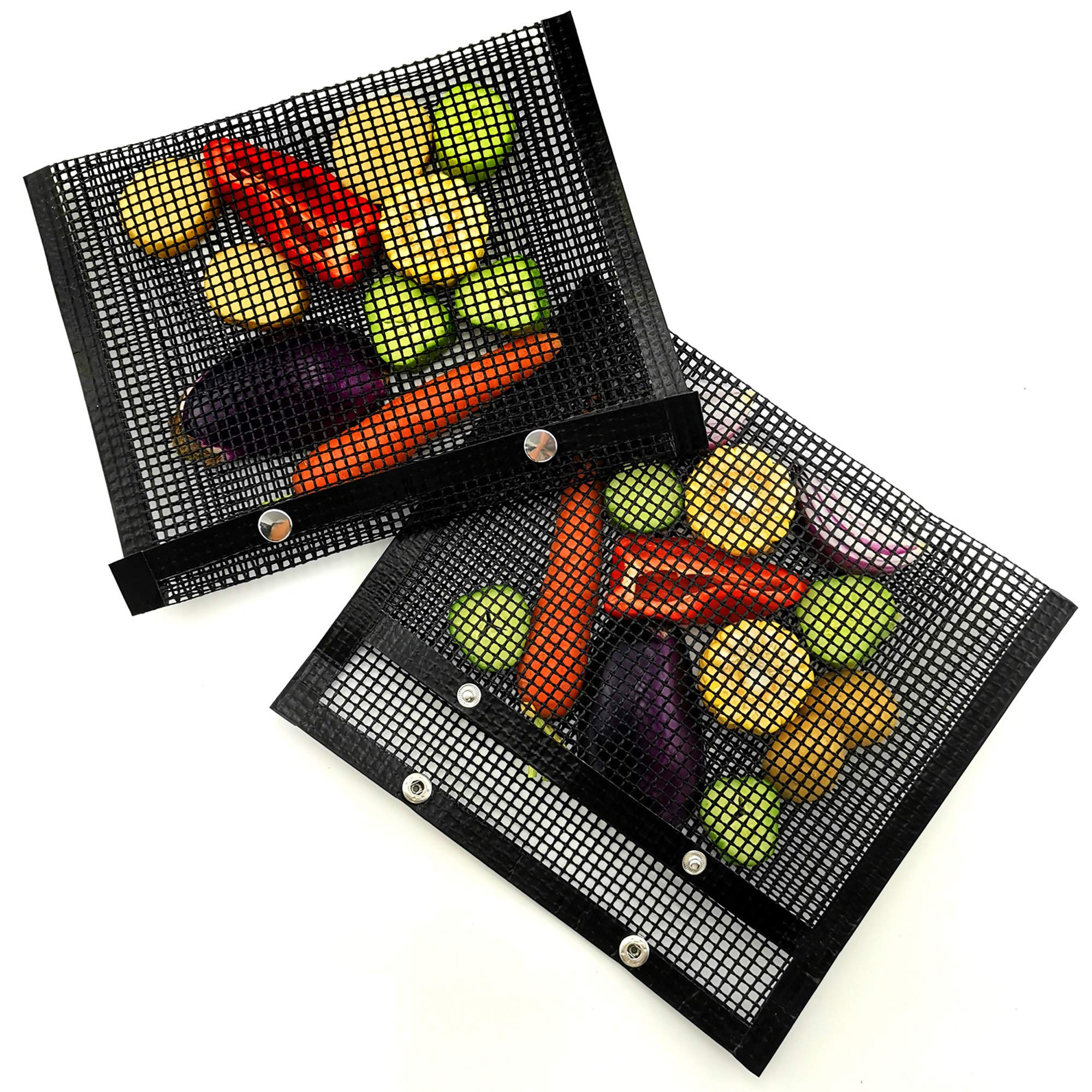 GUCUJI BBQ Mesh Grill Bags - Heat Resistant & Non Stick Reusable Grilling Bags (2 Pack) - Easy to Clean for Charcoal, Gas, Electric Grills & Smokers - Perfect for Backyard Cookouts, Camping & Outdoor Barbecues