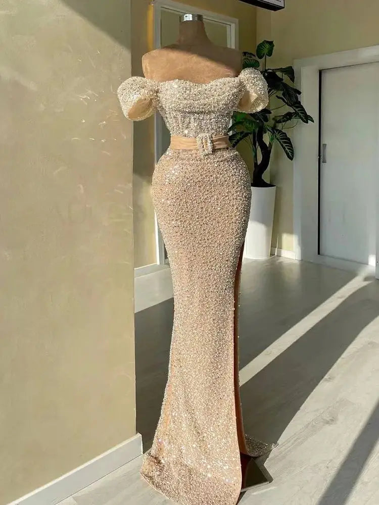Elegant Beaded Boat Neck Mermaid Evening Gown for Women - Luxury Dubai Wedding & Party Dress 2025 | Perfect for Red Carpet, Galas & Formal Events