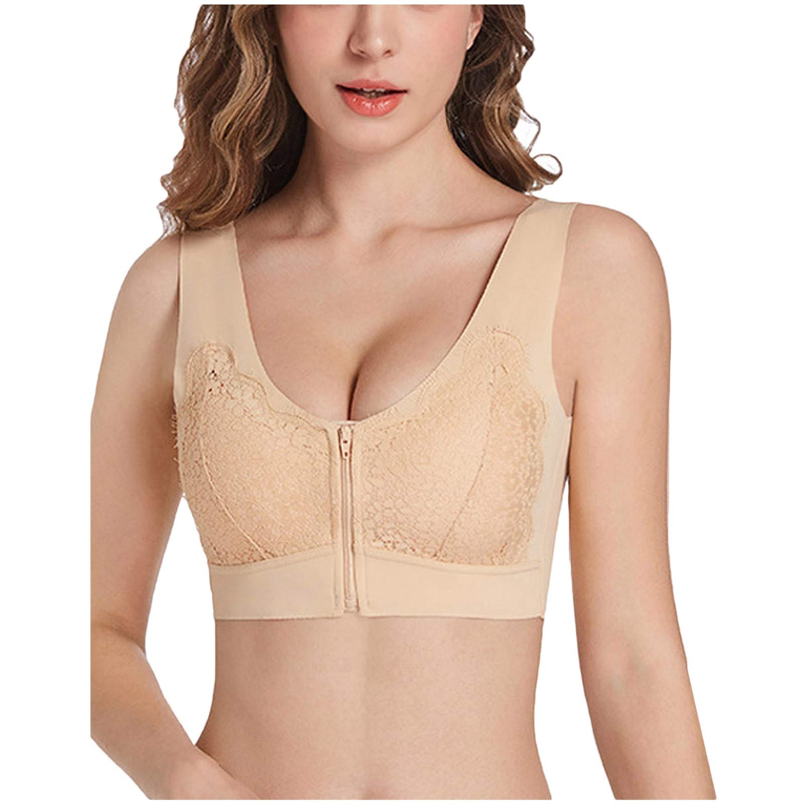 Extra-Elastic Front Closure Sports Bra for Women - Breathable Yoga Underwire Bra with Lace Trim - Perfect for Workouts, Yoga & Active Lifestyles