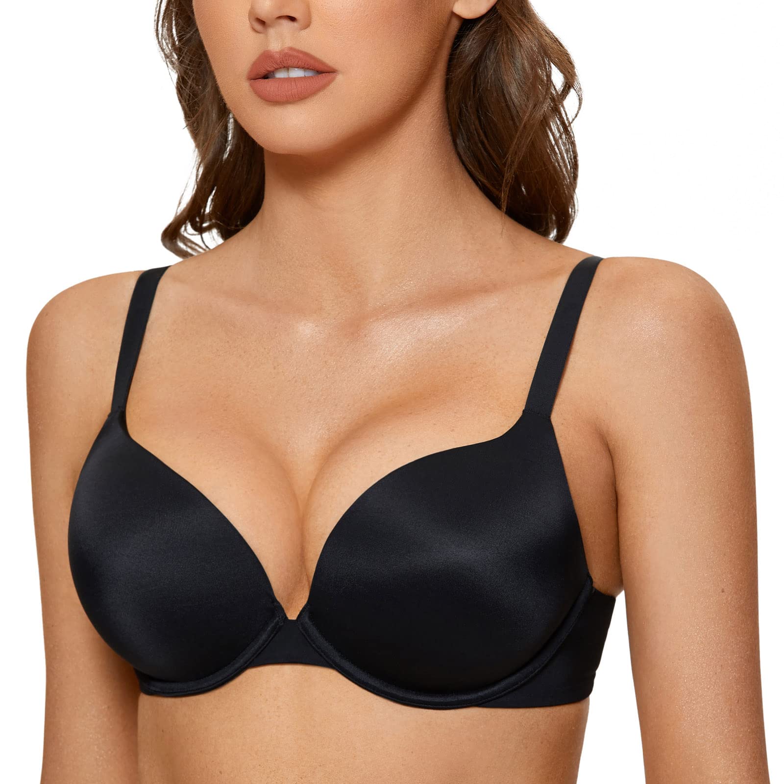 DOBREVA Women's Push Up Bra - Plunge Full Coverage T-Shirt Bra with Comfortable Padded Underwire for Everyday Wear & Special Occasions