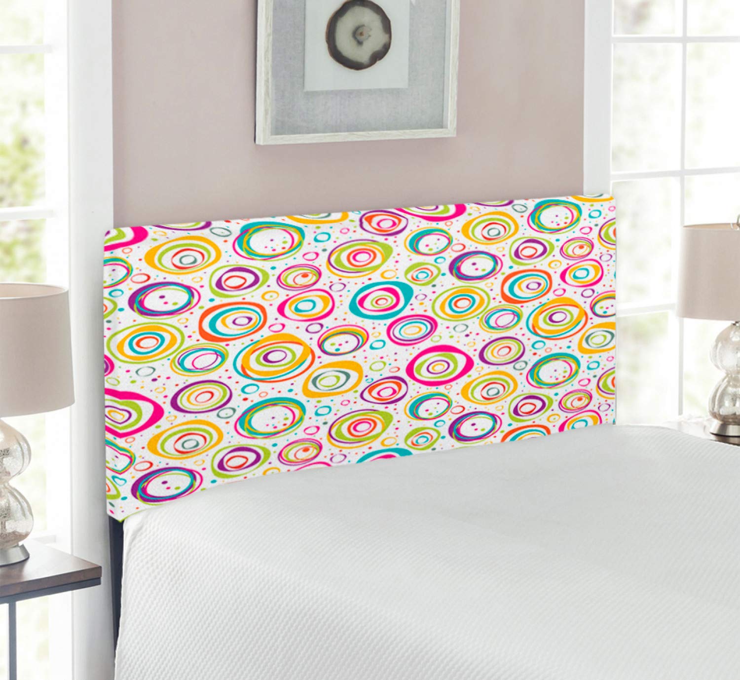 Ambesonne Geometric Upholstered Headboard with Memory Foam - Twin Size Multicolor Spirals & Dots Design - Modern Bedroom Decor for Guest Rooms & Kids' Rooms