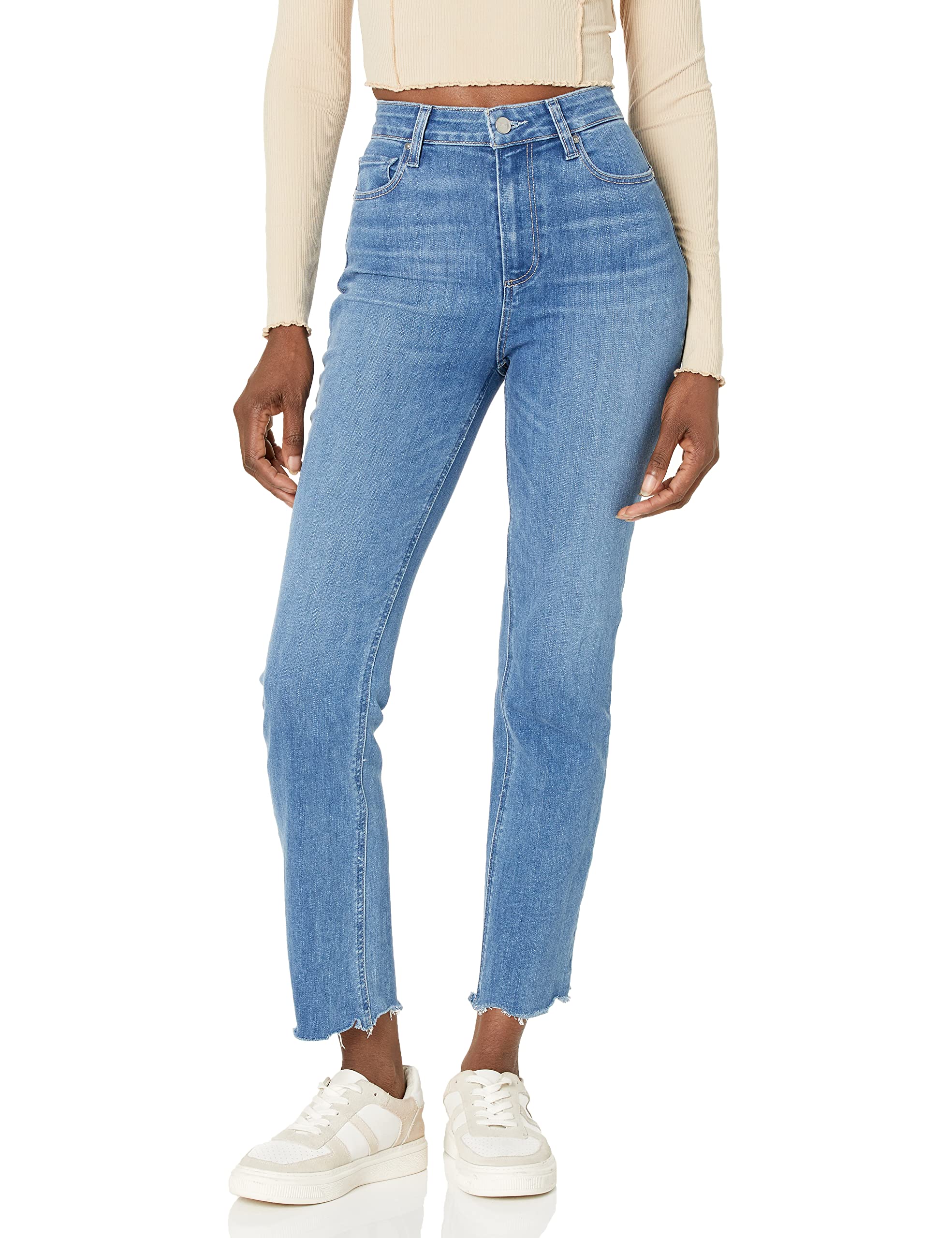 PAIGE Women's Flaunt Accent Ultra High Rise Straight Leg Jeans - Stretch Denim Pants for Casual Wear & Night Out | Perfect for Office, Date Night & Everyday Style