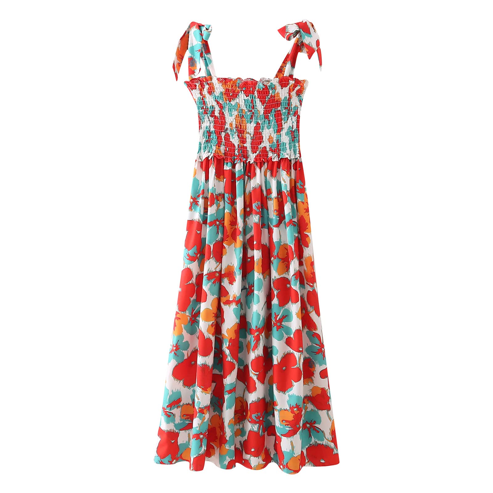 Women's Boho Beach Dress - Floral Butterflies Print Sleeveless A-Line Maxi Sundress | Summer Vacation, Pool Party, Beach Wedding & Casual Outfit