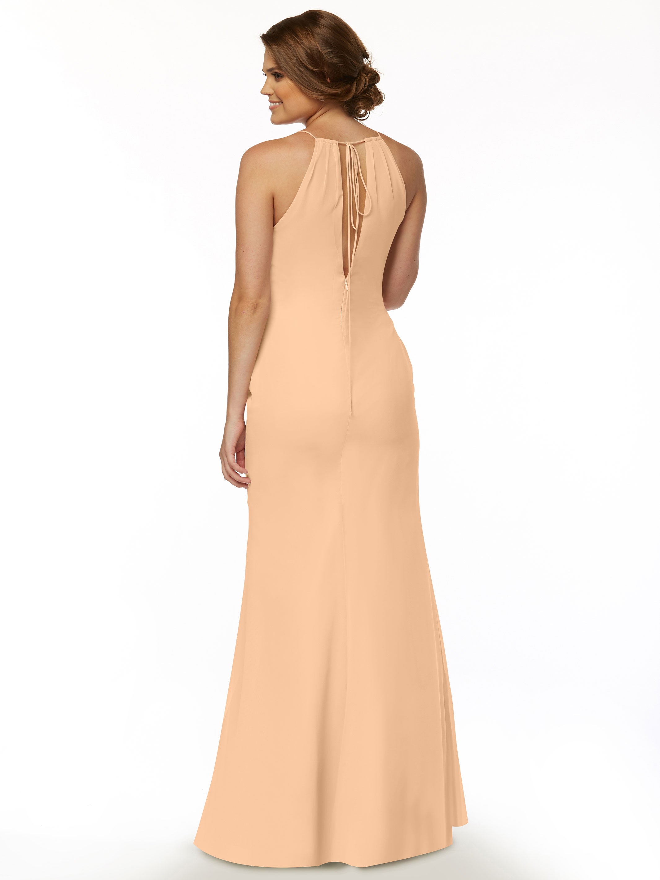 Elegant 80083 Fit and Flare Chiffon Bridesmaid Dress with Halter Neckline - Perfect for Weddings, Formal Events & Special Occasions