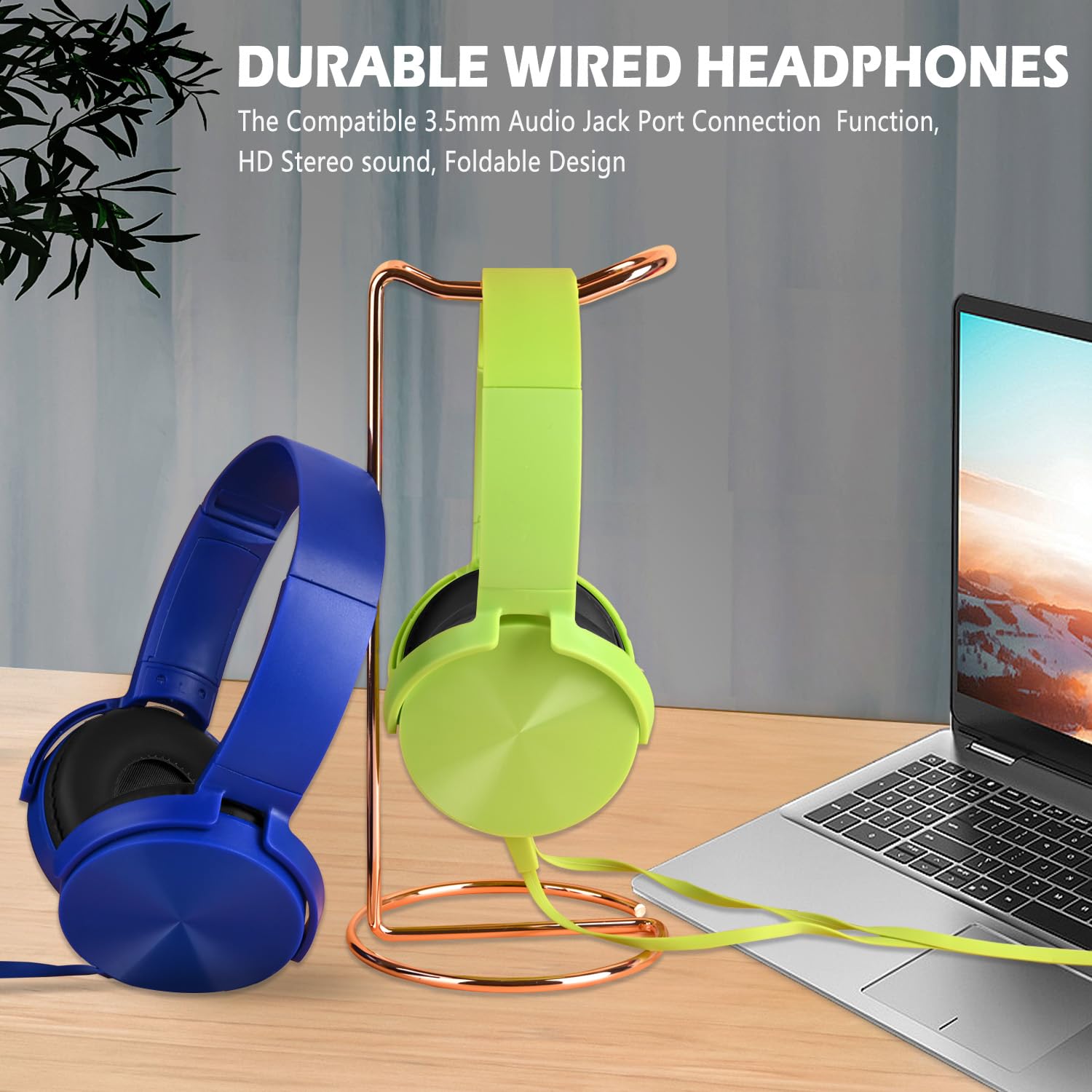 2 Pack Kids Headphones for School & Online Learning - Durable Wired Headset with Noise Isolating Stereo Sound, 3.5mm Jack for Chromebook, Computer, Laptop (Dark Blue + Green) - Perfect for Classroom, Homeschooling & Remote Learning