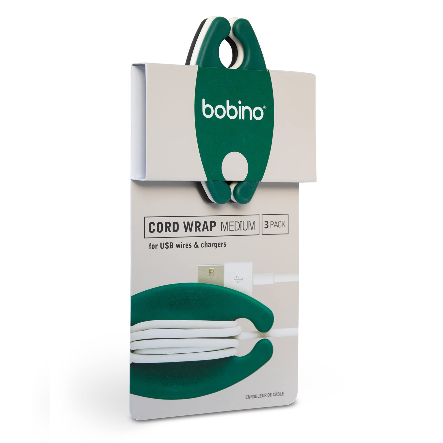 Bobino Cord Wrap & Organizer - 3 Pack Medium Cable Management for Desk Accessories | Under Desk Wire Holder & Cord Ties | Perfect for Home Office, Gaming Setup & Workspace Organization